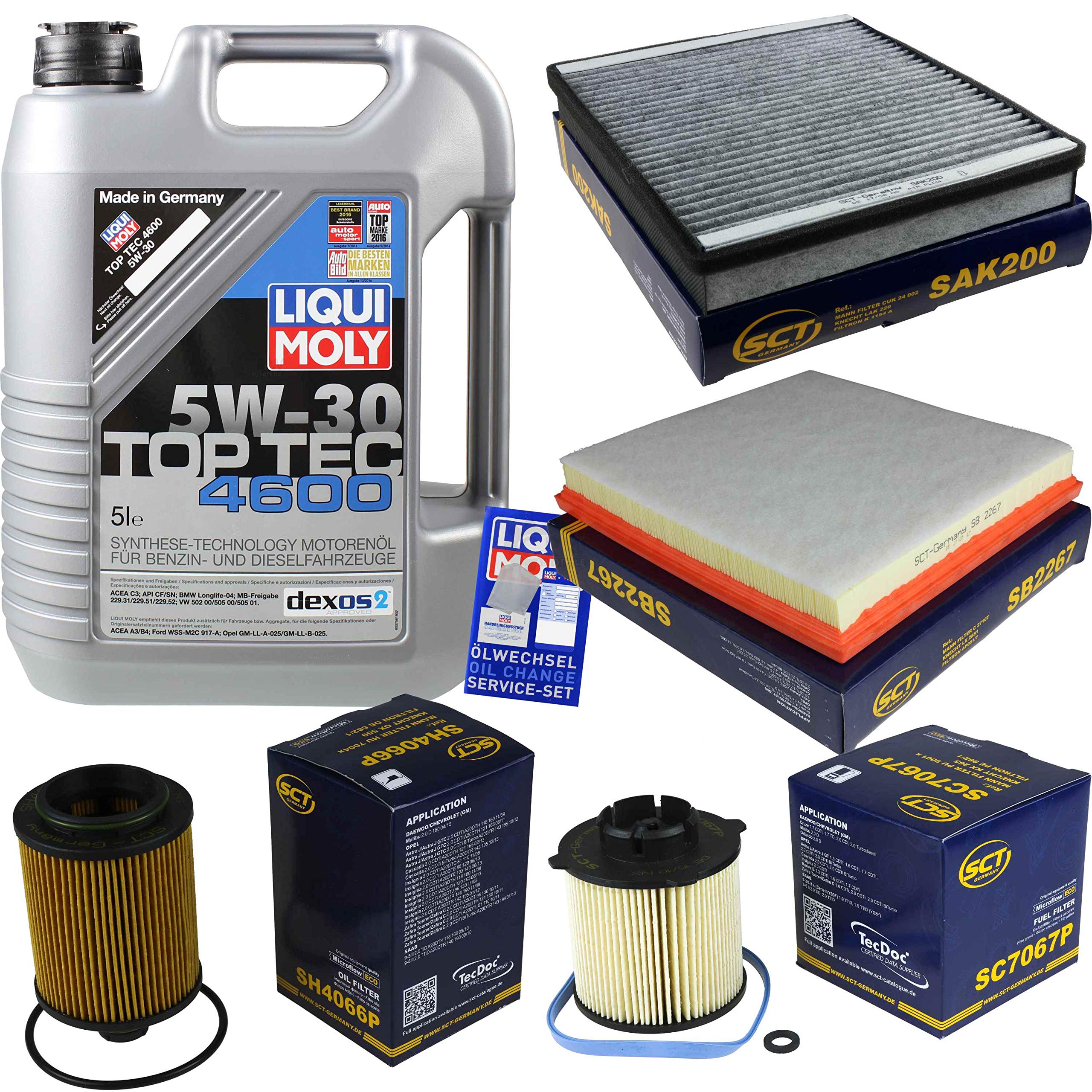 Filter Set Inspektionspaket 5 Liter Motoröl Top Tec 4600 5W-30 Innenraumfilter Kraftstofffilter Luftfilter Ölfilter
