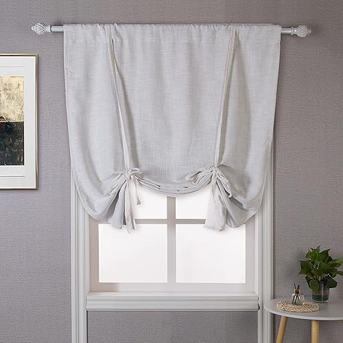 DriftAway Double Layer Linen Blackout Tie Up Curtains Thermal Insulated Fully Lined Balloon Roman Shade Bathroom Window Adjustable Rod Pocket for Small Window 31 Inch by 47 Inch Ivory