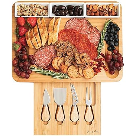 Charcuterie Board Set, Bamboo Cheese Board and Knife Set, Cheese Board Set, Large Charcuterie Boards, Bamboo Charcuterie Board with Bowls, Charcuterie Tray, Beautiful Charcuterie Boards Gift for Mom