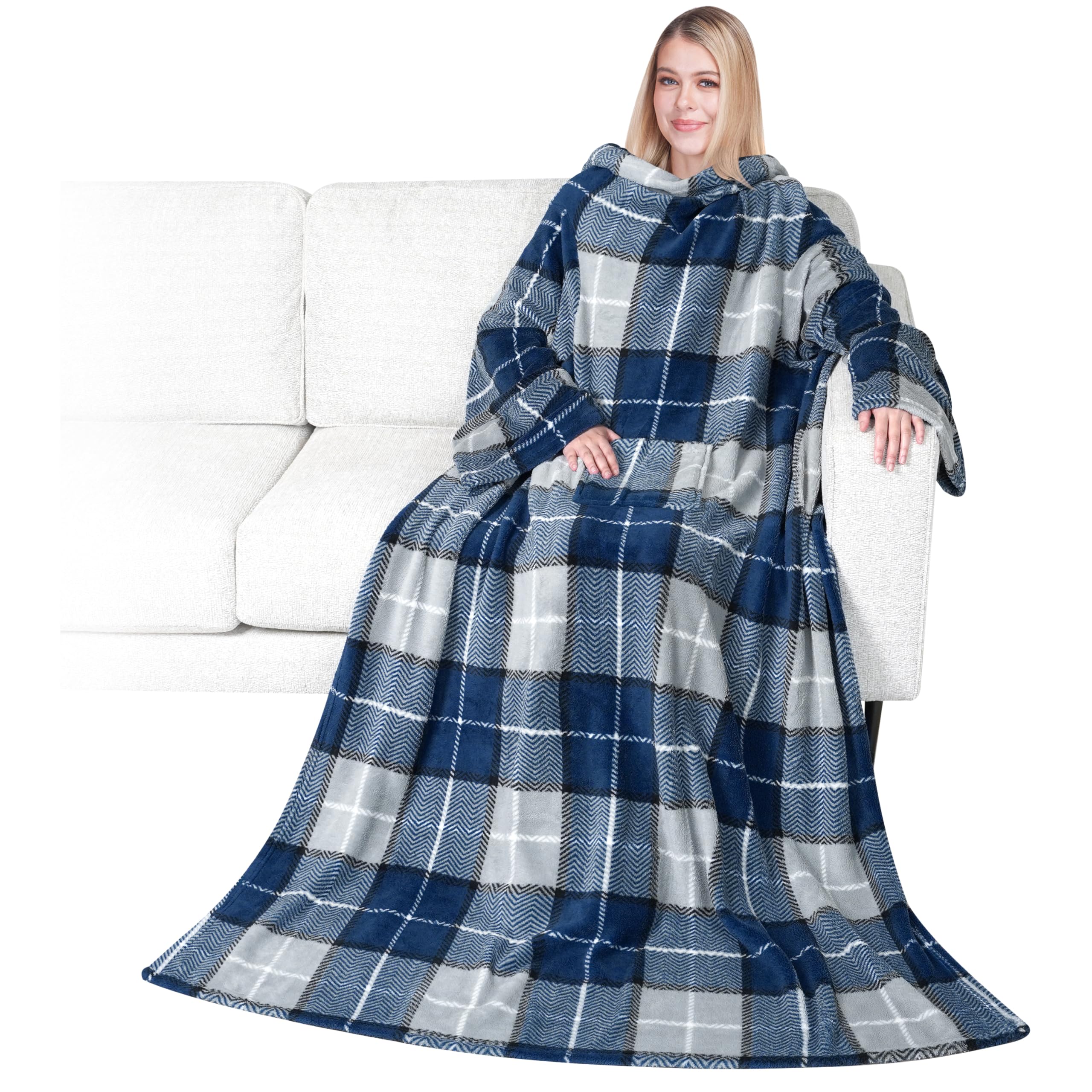 PAVILIA Wearable Blanket with Sleeves for Adult Women Men, Cozy Fleece Warm Wrap Throw with Arms, Gifts for Christmas, Wife