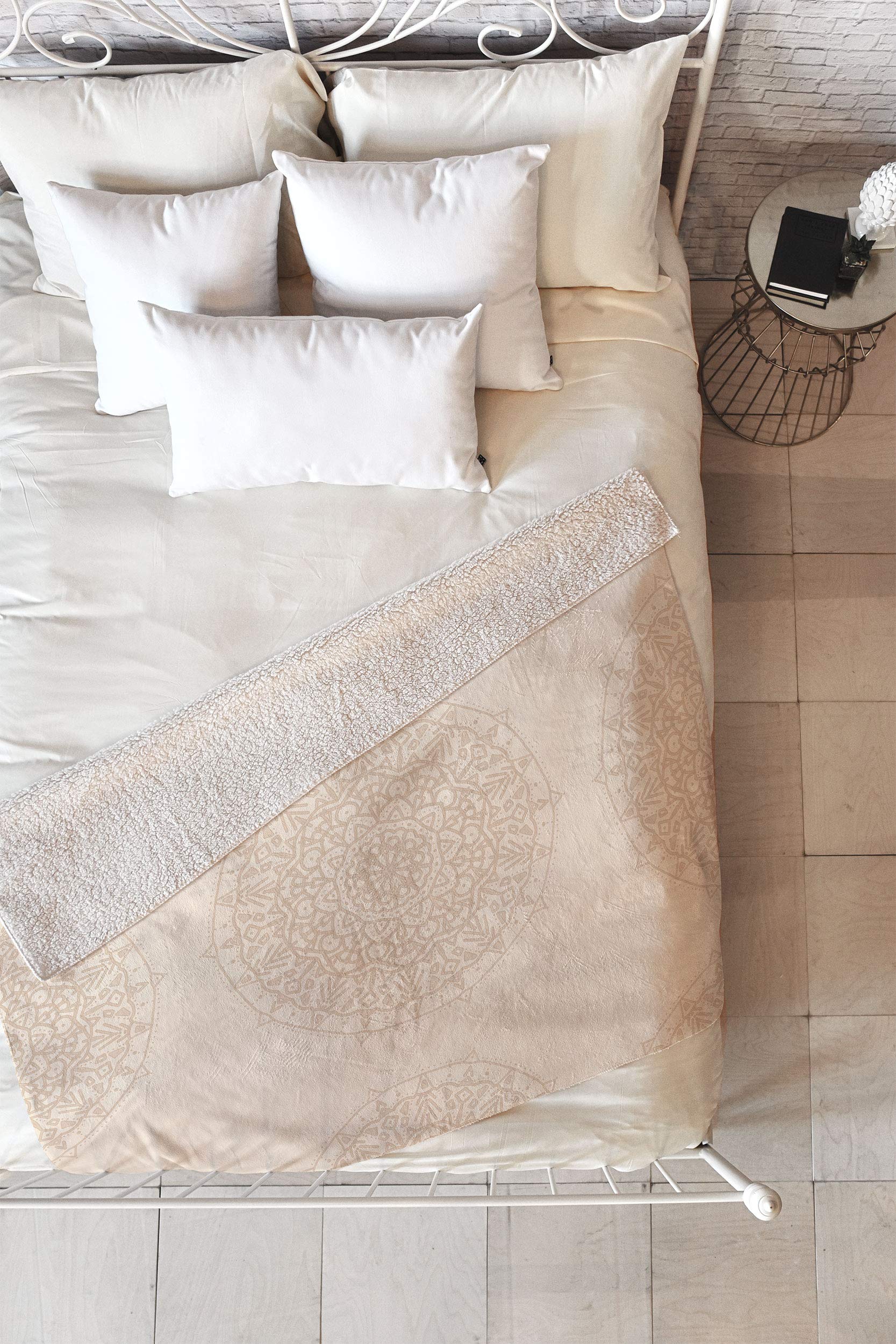 DENY Designs Jacqueline Maldonado Boho Mandala Beige Sherpa Fleece Throw Blanket, 50" x 60"