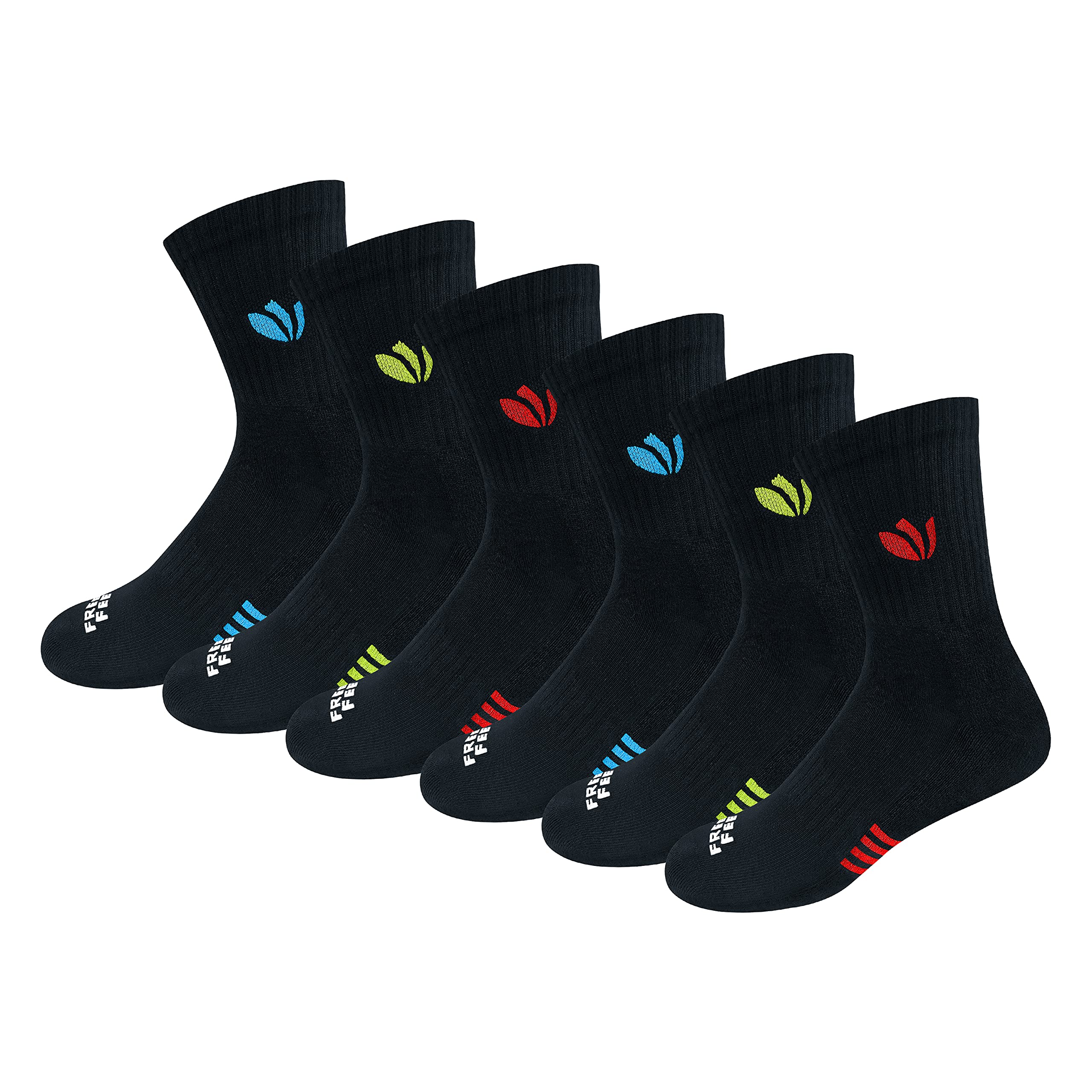 Men's Cotton Crew Length Socks, Free Size, Pack of 6