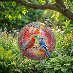 DUSVALLY Mosaic Fenêtre d'oiseaux en verre, 9 Inch Plongée à travers l'Oiseau, Décorative Circular Bird Feeder pour Cardinals, Chickadees & Finches, Jardin Jardin Patio Decor