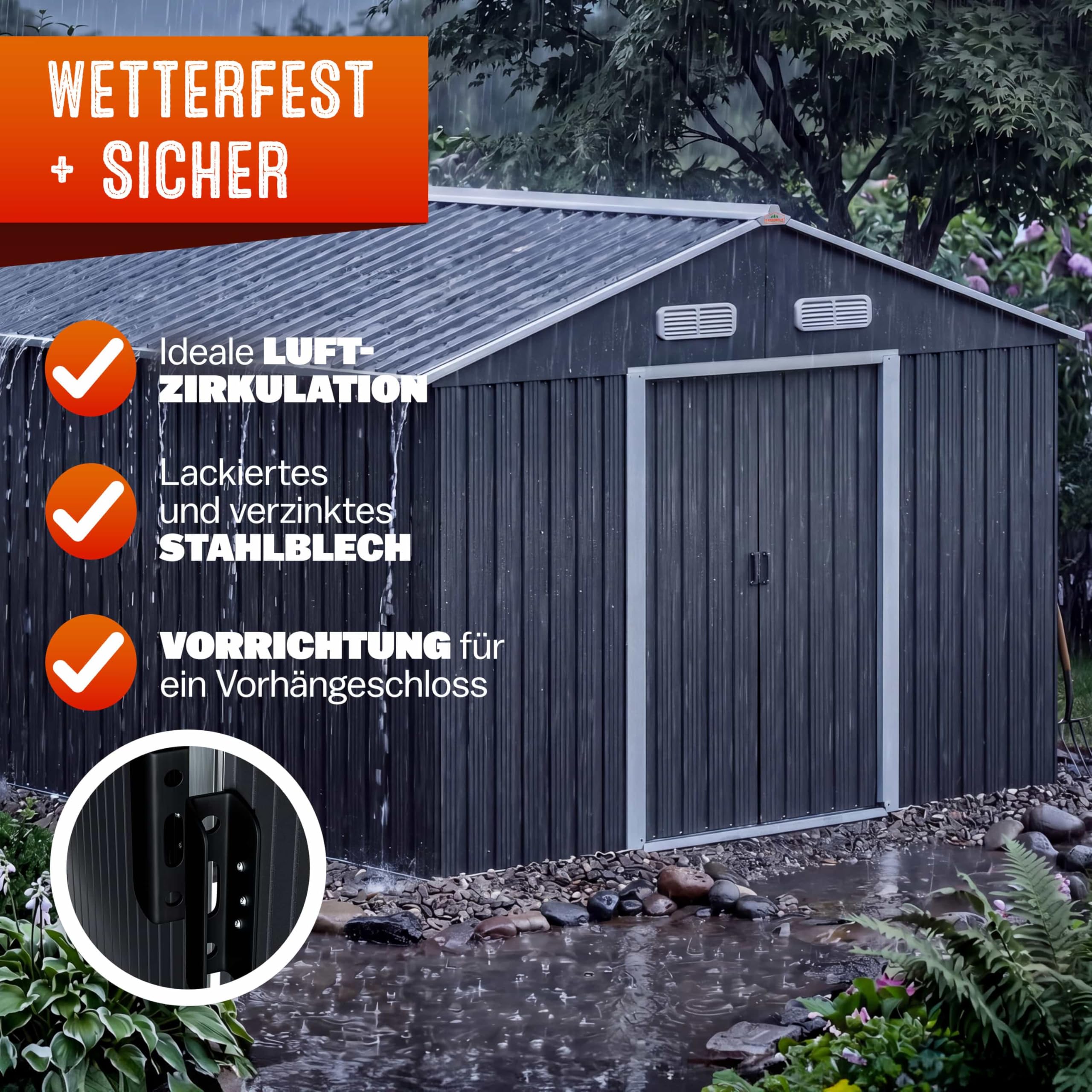 GARDEBRUK® XXXL Metall Gerätehaus 8m² 315x260x180cm Schiebetür Anthrazit Geräteschuppen