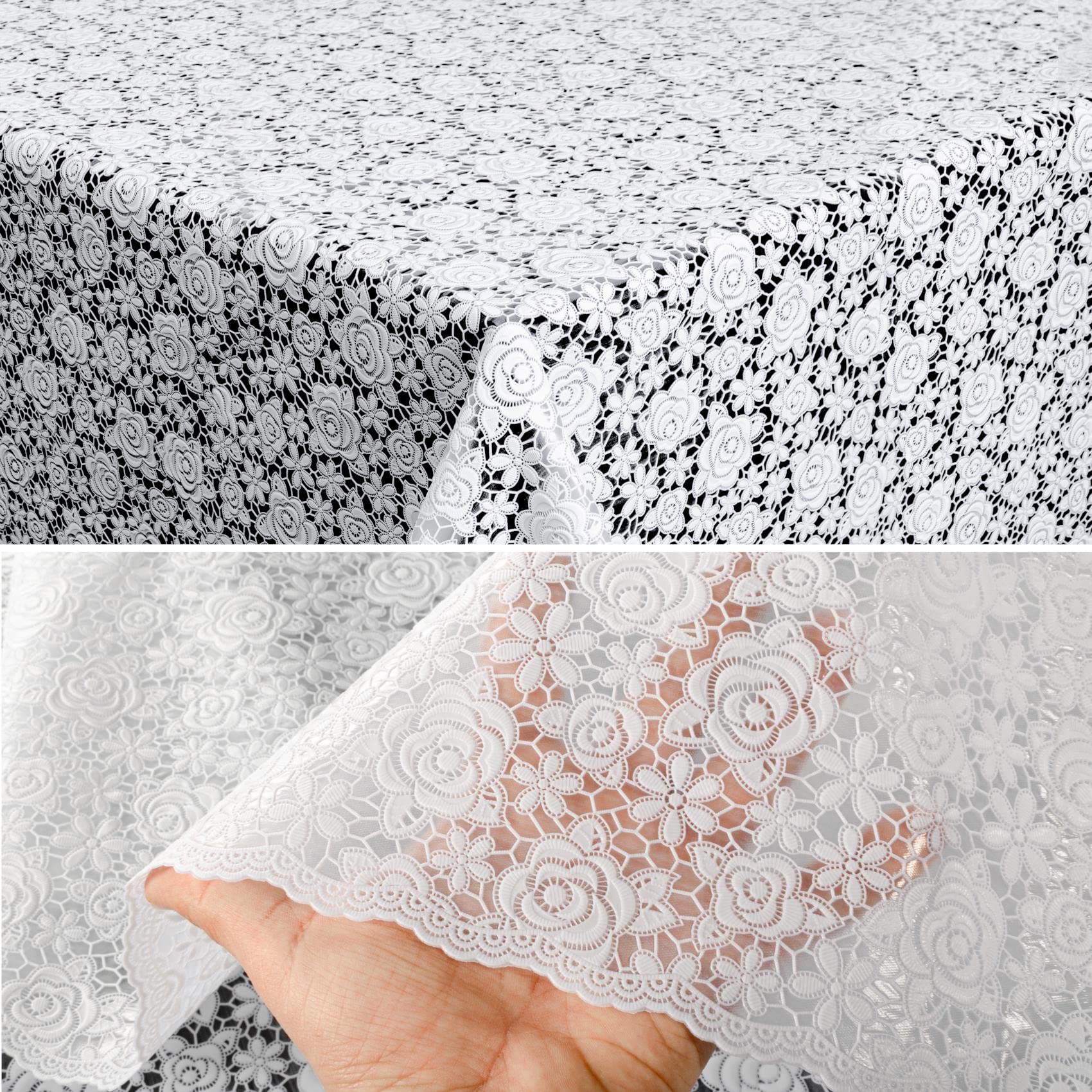 Anro - Tovaglia in vinile cerata, effetto pizzo, impermeabile, 100% vinile PVC, Rose, antracite, rose, bianco., 350 x 138cm