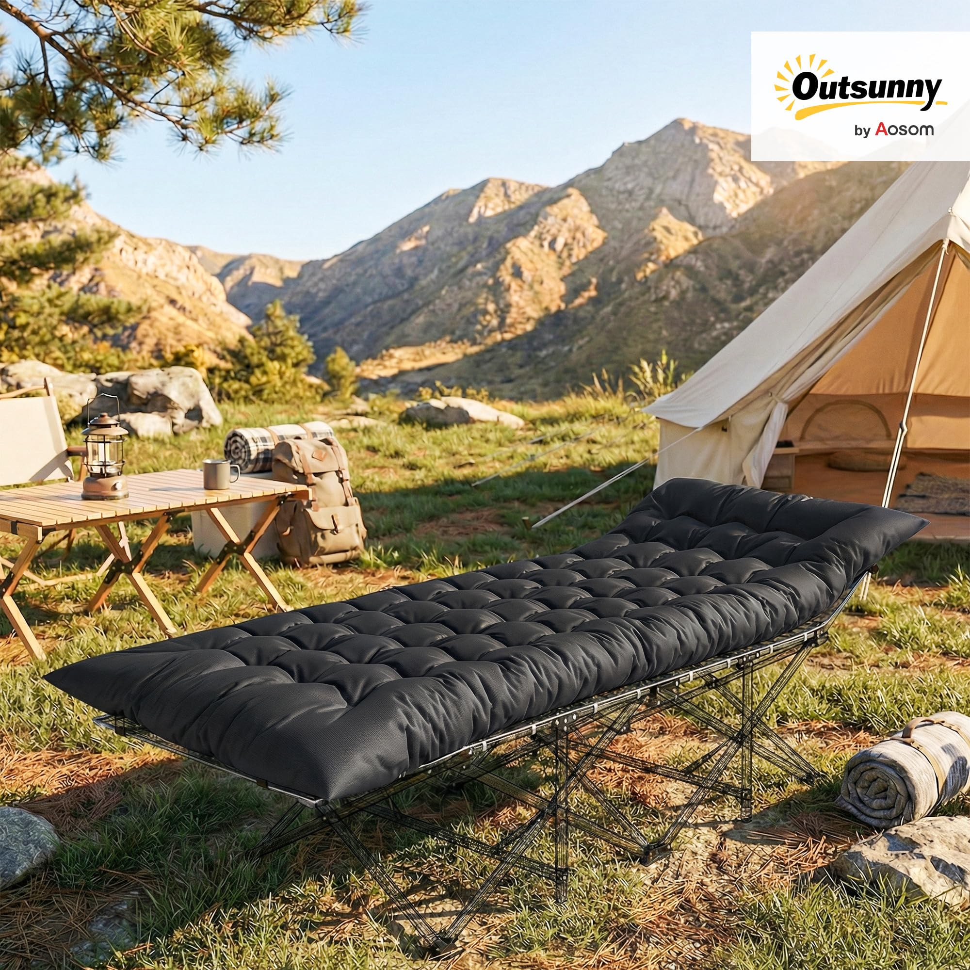 Outsunny Esterilla de Camping Plegable, Colchoneta de Camping Portátil con Correas, Antideslizante, Grosor 8 cm, para Cama de Camping, Tienda, Viajes