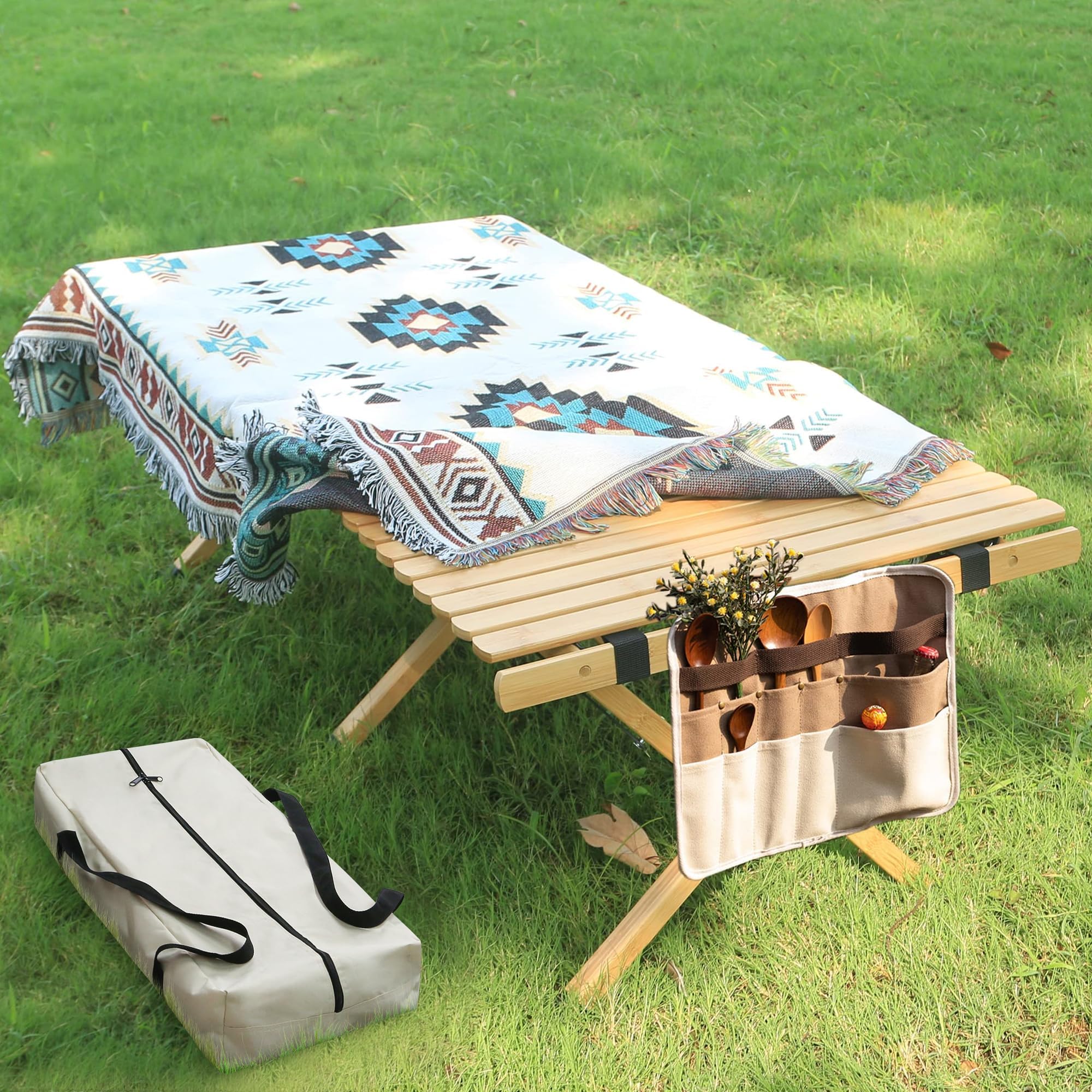 SEJAS Boho Picnic Table,Folding Picnic Table,Wooden Table