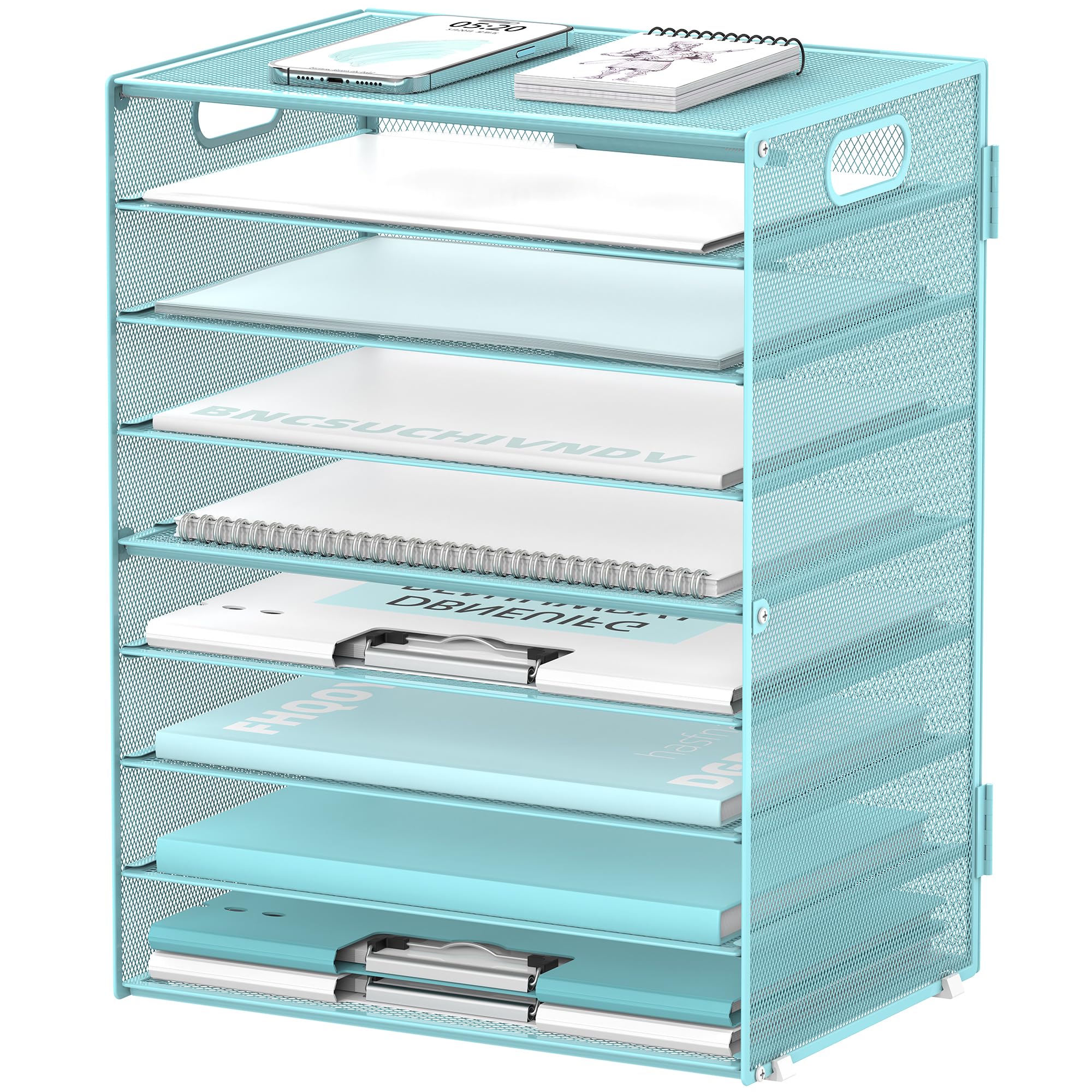 DALTACK 9-Tier Paper Organizer for Desk, Mesh Letter Tray Desk Organizer with Handles, Space-Saving File Organizer for Office Home School, Blue โ image 1