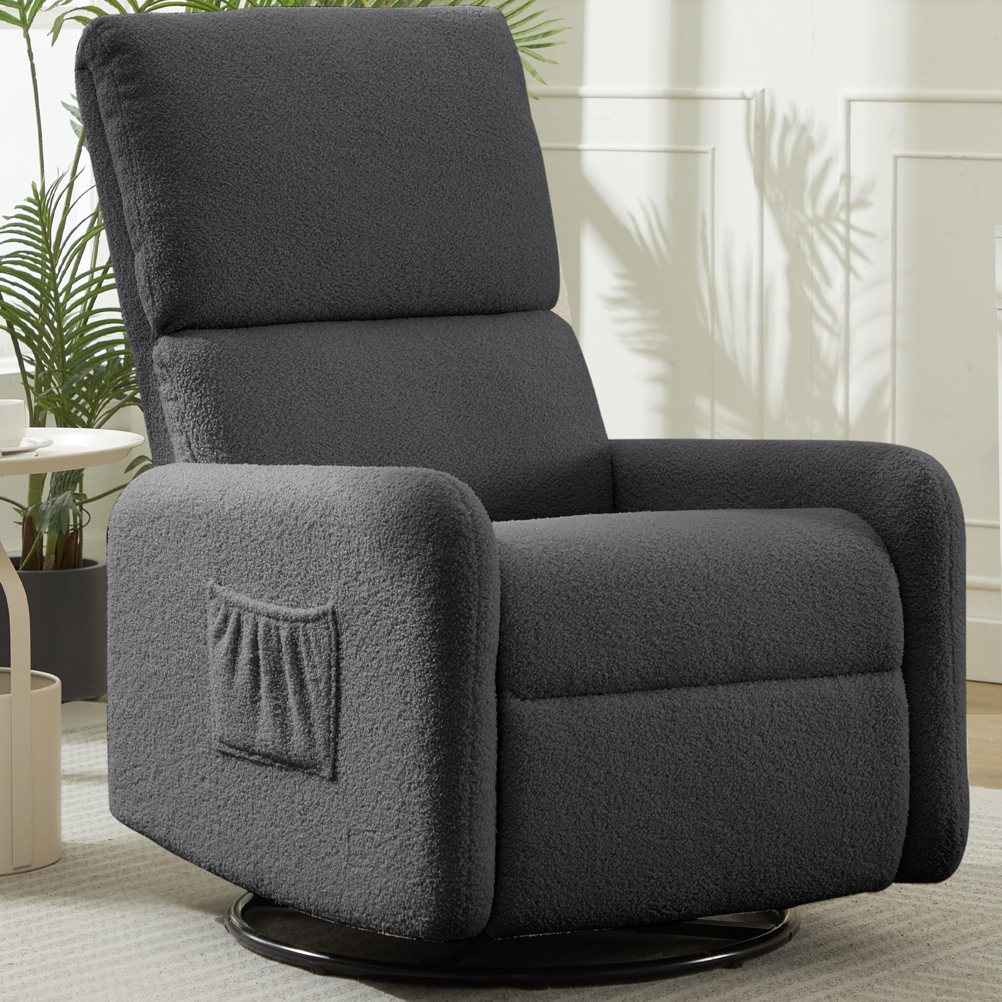 Korser Recliner Chair, Nursery Rocker Chair with Side Pockets, Small Recliners for Small Spaces, Swivel Rocker Recliner Chair for Adults, Sherpa Swivel Accent Chairs for Living Room, Nursing