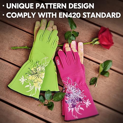 Miniatura 6 de Vgo SL7445 - Guantes de jardinería de cuero sintético para mujer, guantes de trabajo de manga larga, transpirables y con agarre, de alta destreza,