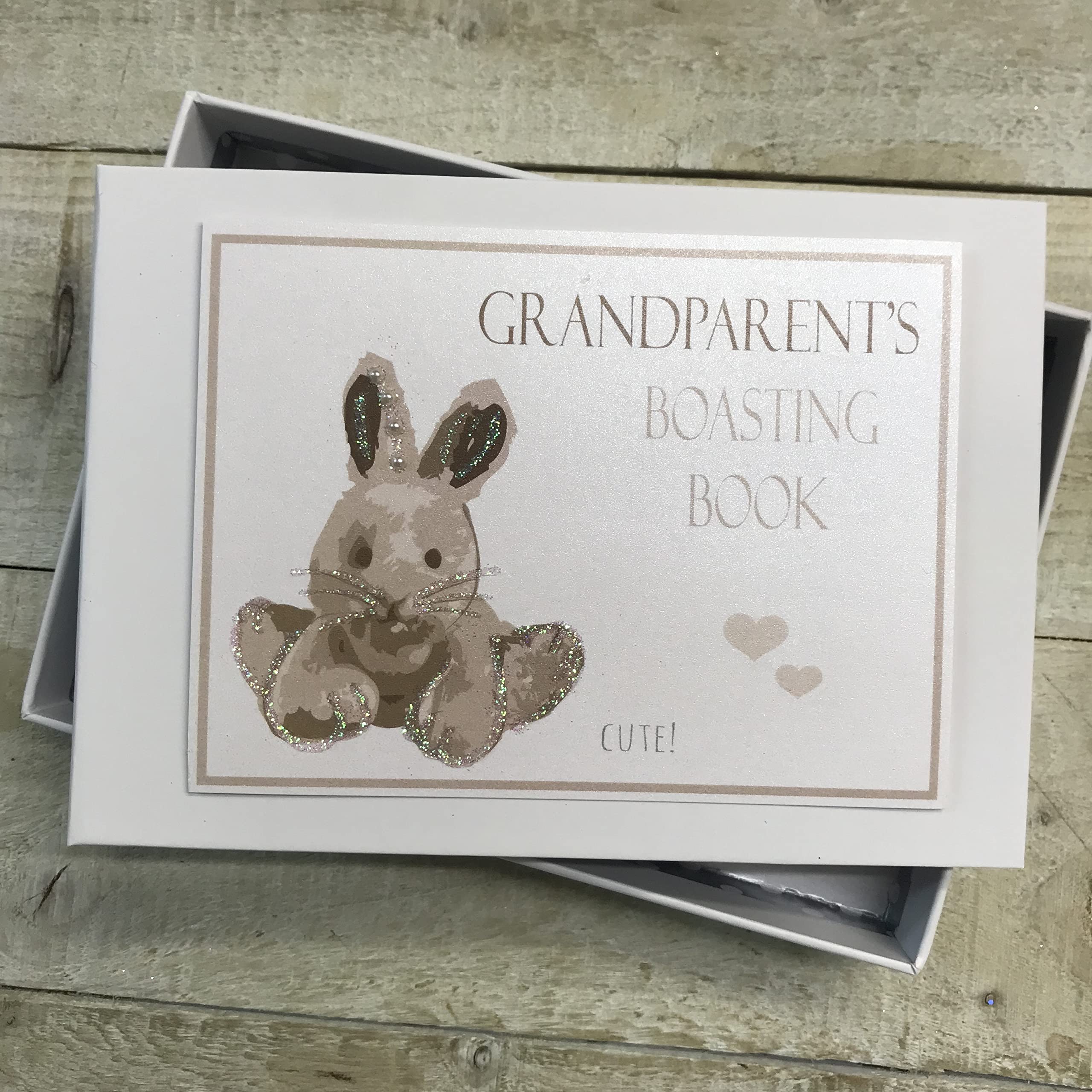 GRANDPARENTS'S BOASTING BOOK - SILVER BUNNY - TINY 6X4 PHOTO ALBUM - BY WHITE COTTON CARDS (NRS2)