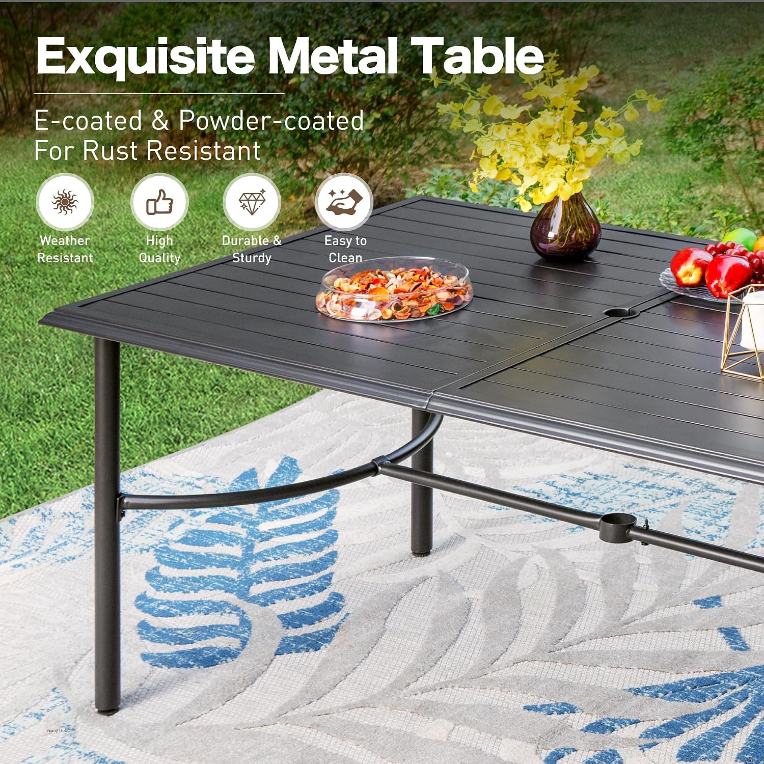 SUNSHINE VALLEY 7 Piece Outdoor Patio Dining Set for 6, 7 Levels Adjustable Foldable Patio Chairs and Patio Table with Umbrella Hole for Garden，Lawn,Deck and Backyard