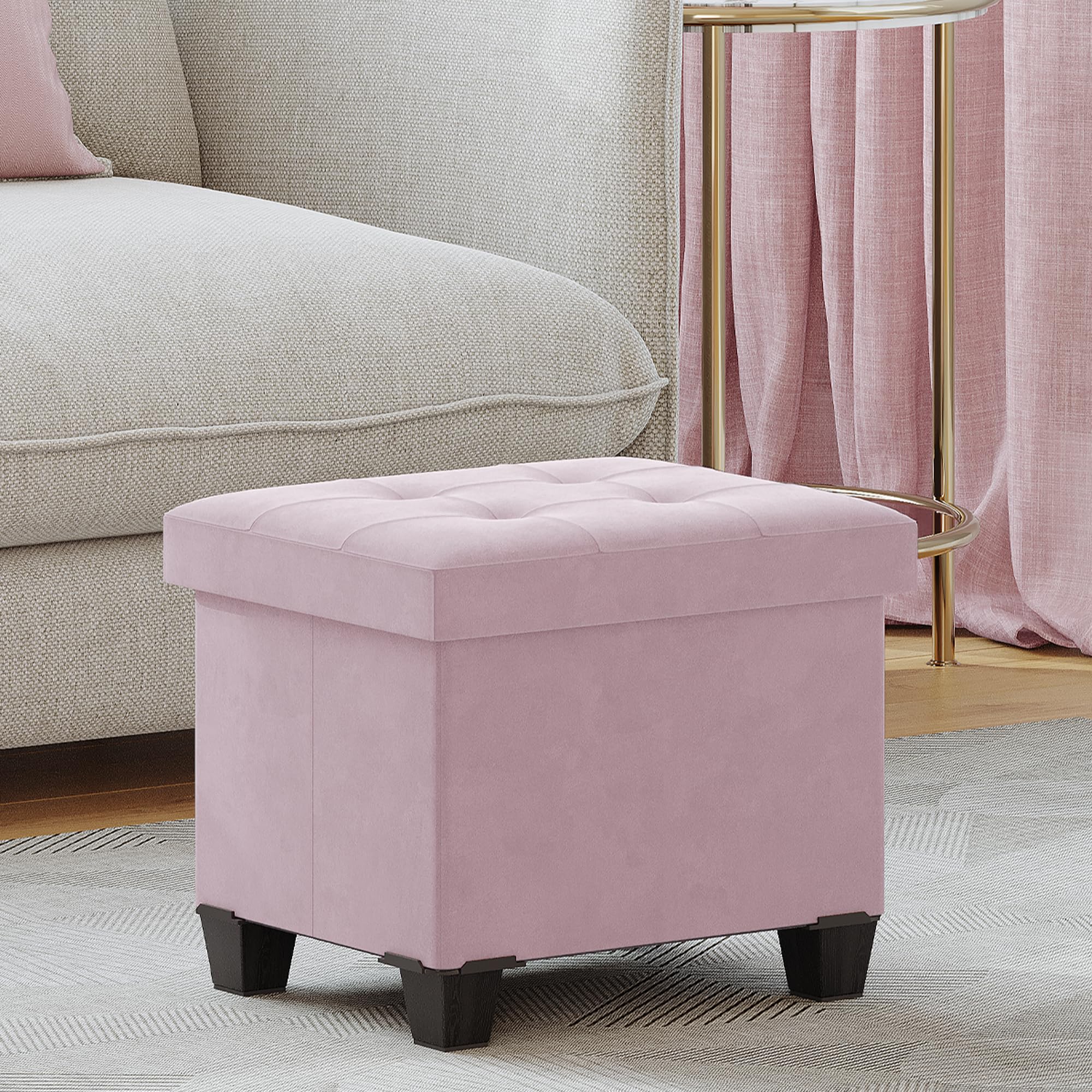 Storage Ottoman, Foldable Ottoman Foot Rest, Foot Stool, Bench with Storage, 660 lb Load Capacity, for Living Room, Bedroom, Dorm, Pink FSS10P01V2
