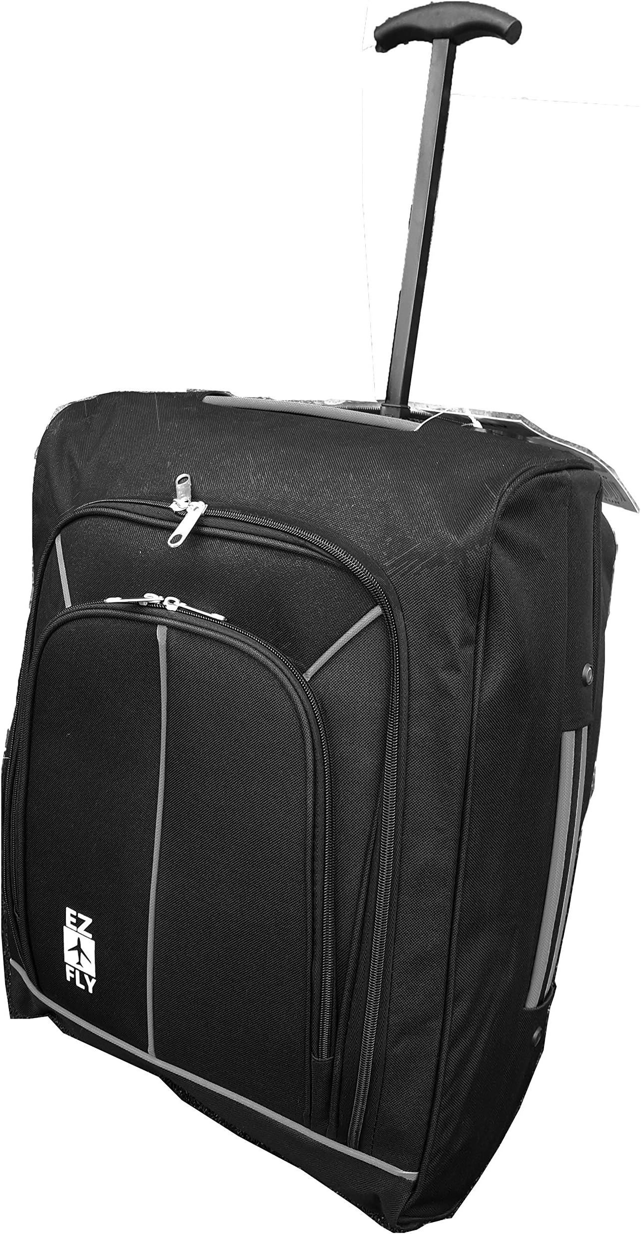 Hand Luggage Cabin Bag Trolley with Wheels Flight Bags Suit Case for Easyjet, Ryanair, British Airways, Virgin, FlyBe, Jet 2 and Many others Airlines or Travel (Black & Grey)