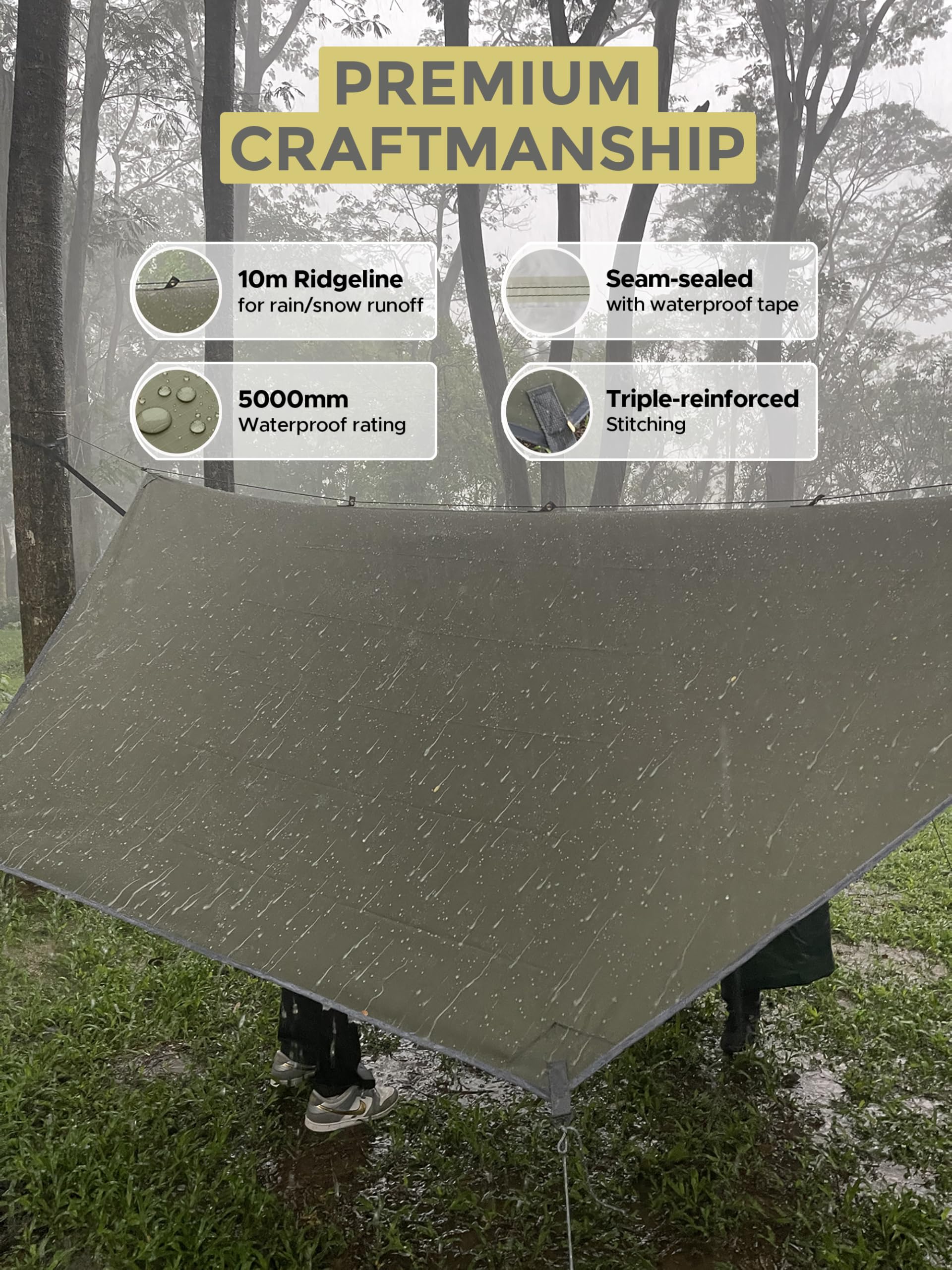 Camping Hammock with Mosquito Net & Rain Fly – Lightweight & Portable Hammock with Waterproof Tarp, Easy Setup for Hiking, Backpacking, and Outdoor Camping