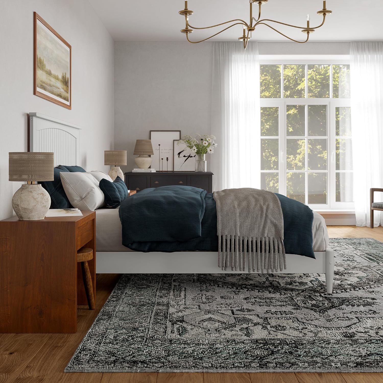 AFI, Naples Queen Solid Wood Low Profile Platform Bed, White