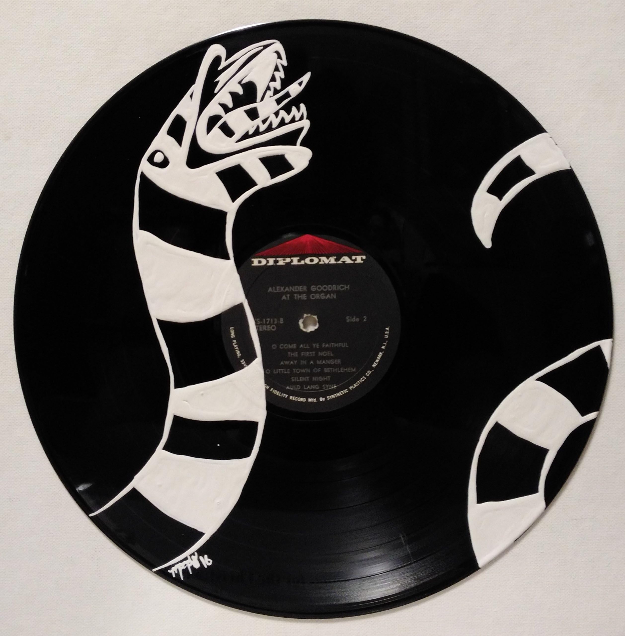Hand painted beetlejuice sandworm vinyl record wall art
