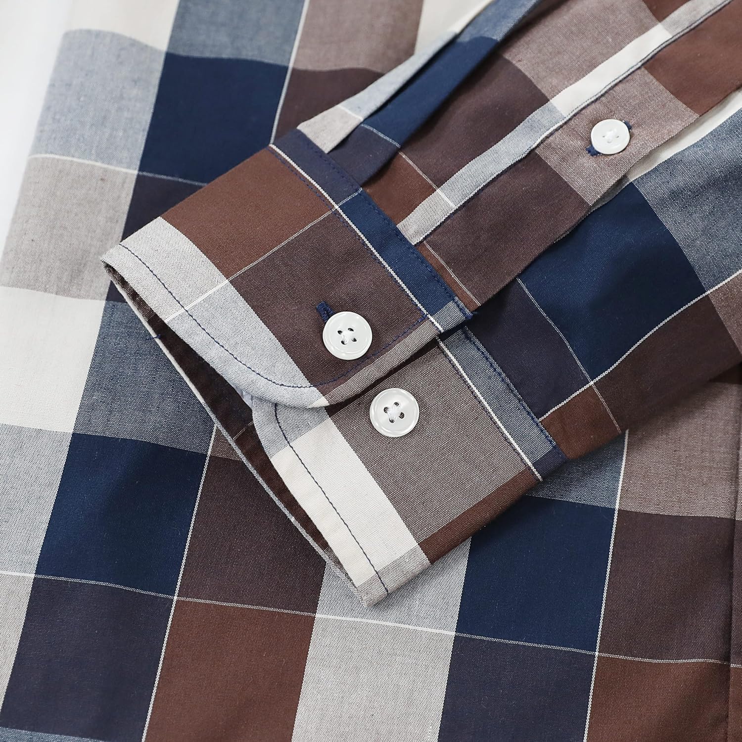 Dubinik® Mens Long Sleeve Button Down Shirts Plaid Casual Work Cotton Vintage Soft with Pocket Regular Fit - Image 3