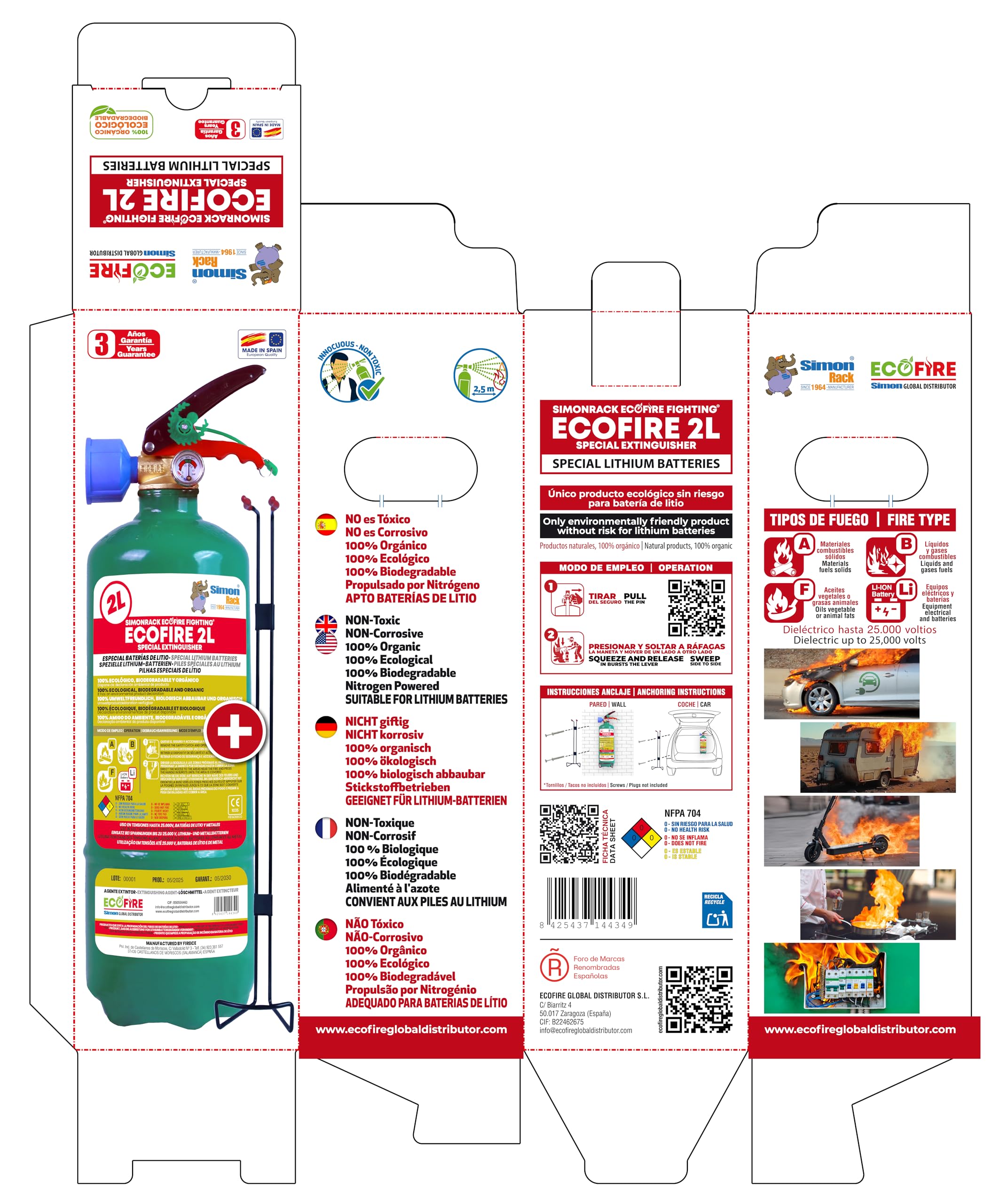 ECOFIRE Fighting ABFL gaśnica, 2 l, gaszenie baterii litowych, przyjazna dla środowiska, gaśnica Ecofire