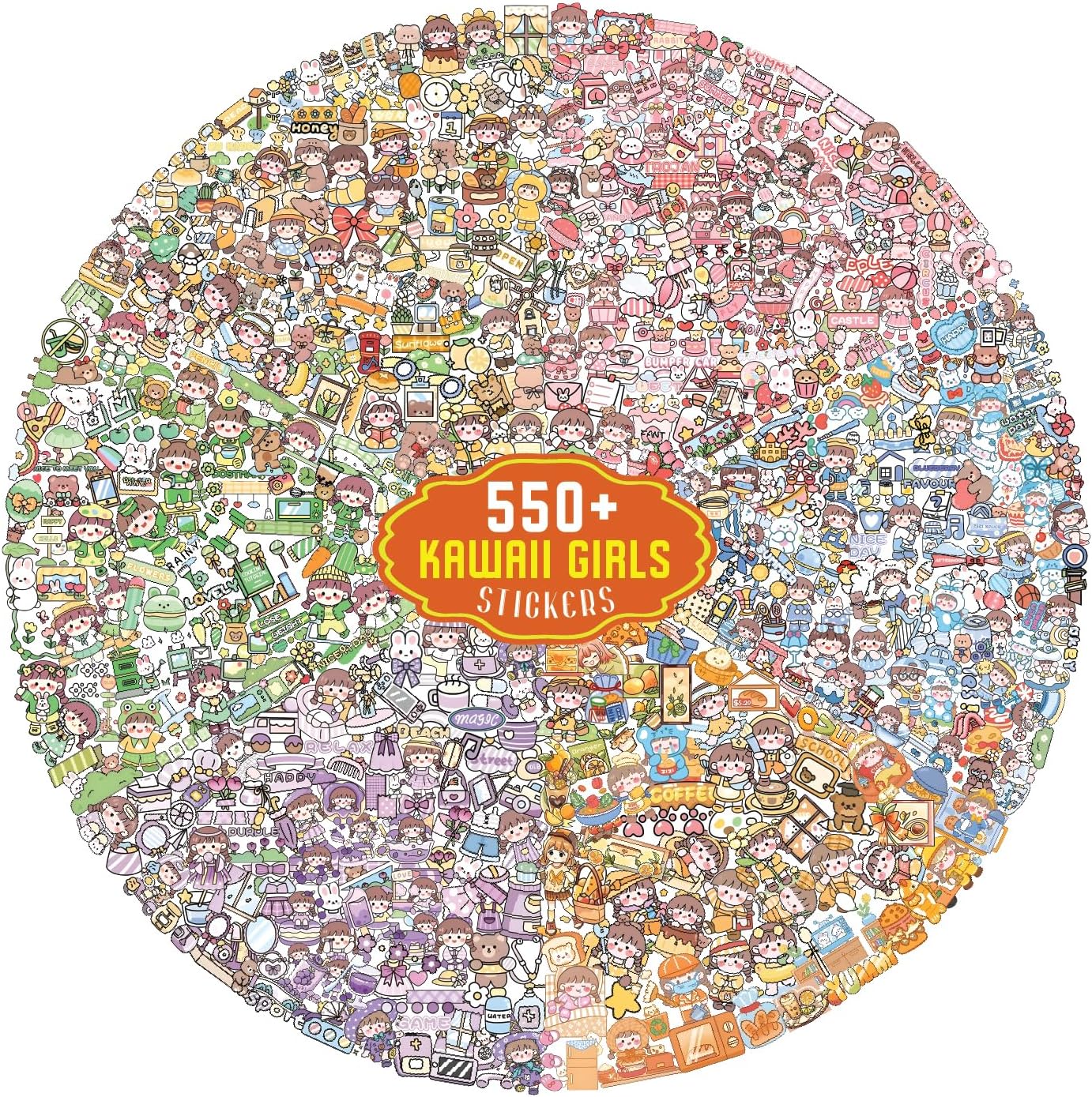 CodersParadise - 550 Vibrant Kawaii Girls Journal Stickers, 6 Colour Designs and Patterns Vintage Retro Stickers for Journal, Scrapbooking, Projects Multicolour