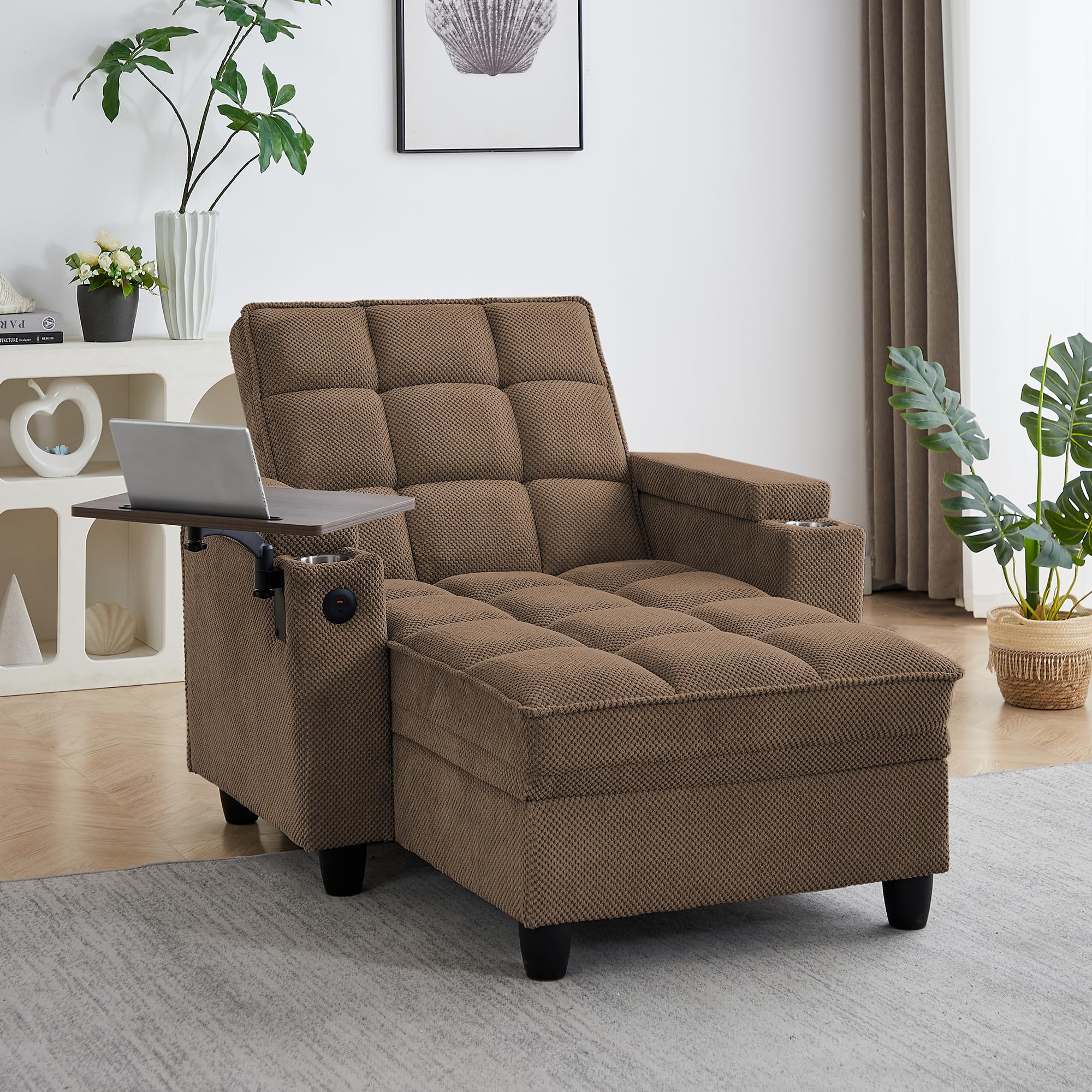 hansones 41.7" Oversized Chaise Lounge Chair Indoor, 3-in-1 Convertible Sleeper Lounger with Adjustable Backrest, Deep Seat Reading Chair with Armrest