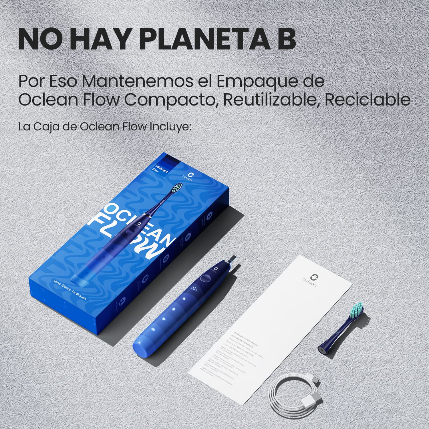 Cepillo de dientes eléctrico sónico Oclean Flow, Cepillo electrico con 180 días de duración, 76000 Movimientos por minuto, 5 Modos, IPX7 Impermeable y Temporizador, Cabezal de Cepillo DuPont™，Azul