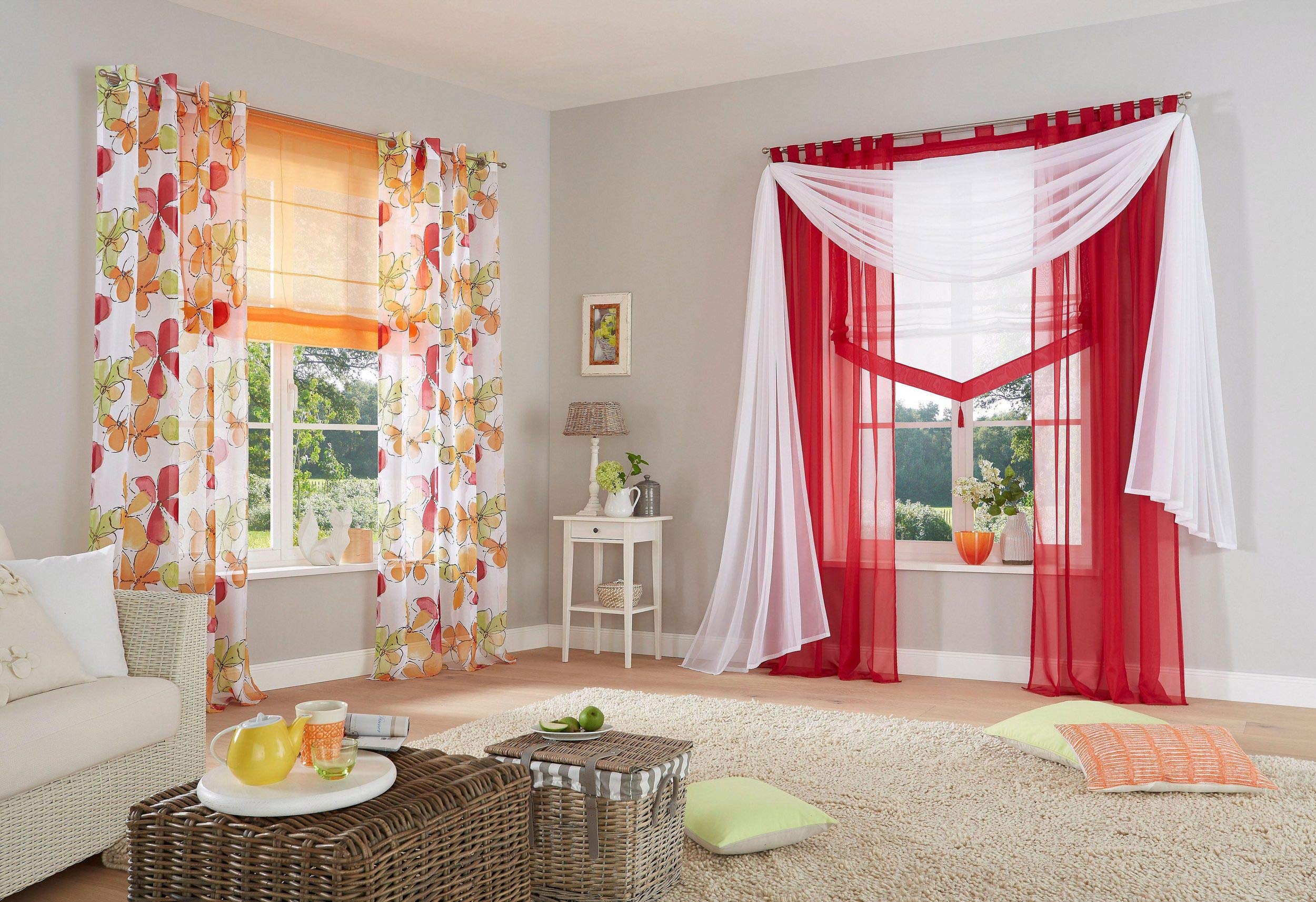 Voile Transparenter Freihandbogen einfarbig Uni Querbehang Wohnzimmer Gardinenschals (HxB 300x140, beige) 1 Stück