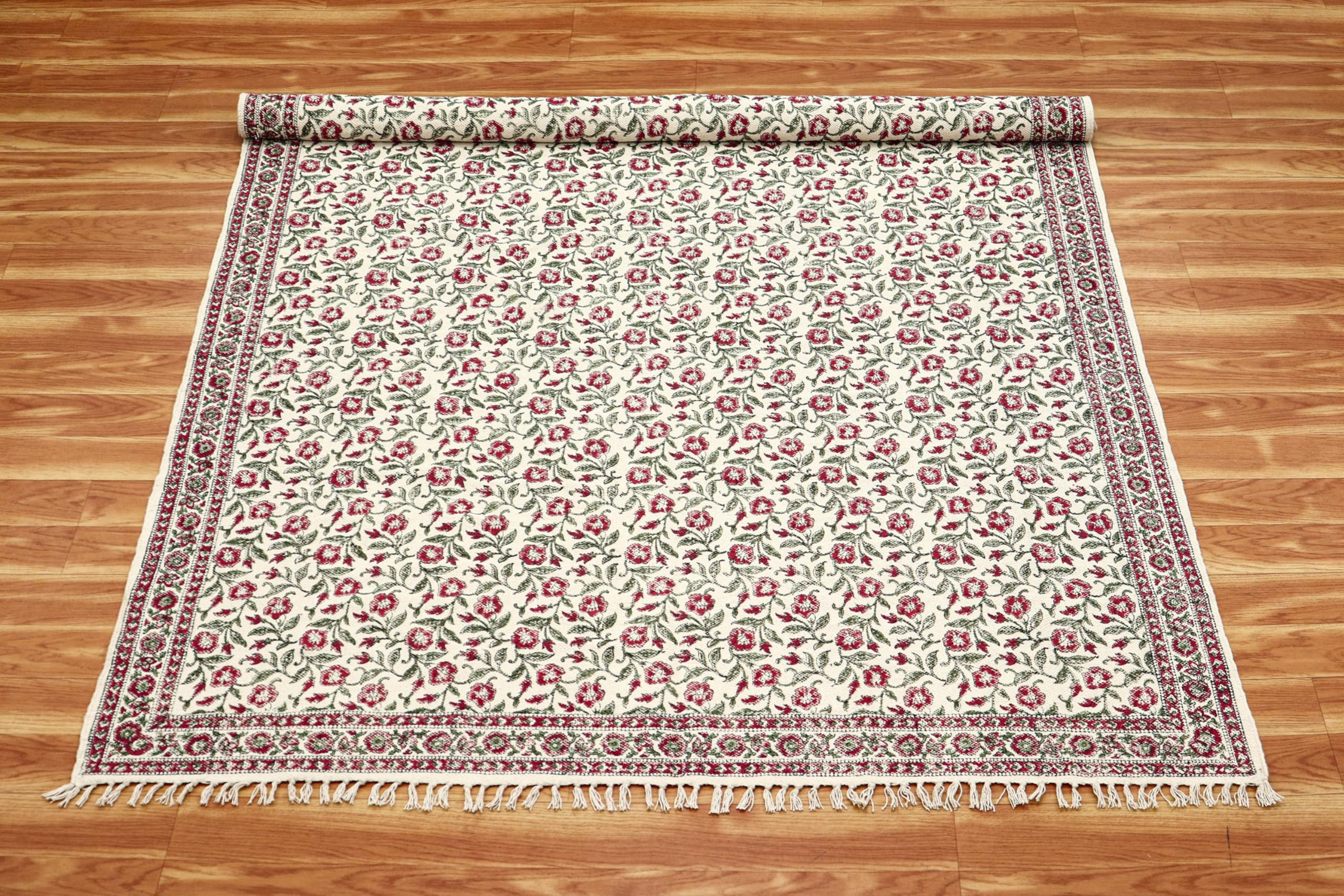 Läufer – Kelim Teppich, 10,2 x 25,4 cm, Rot & Beige, Baumwolle, Dhurrie, für drinnen und draußen, Flachgewebe, für Zuhause und Foyer, Korridor, Flur und Treppenläufer