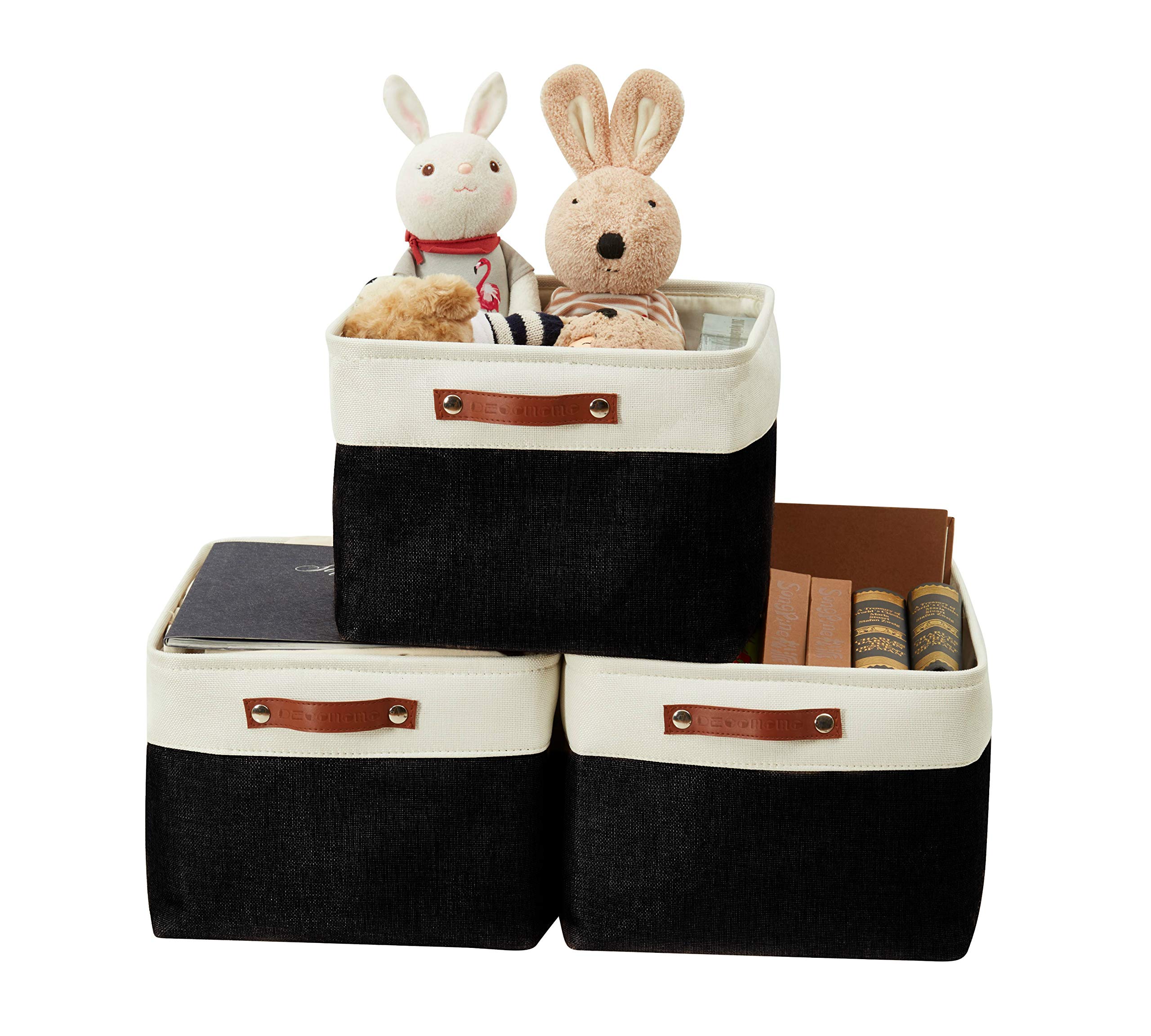 DECOMOMO Foldable Storage Bin Collapsible Sturdy Cationic Fabric Storage Basket Cube W/Handles for Organizing Shelf Nursery Home Closet (Black and White, Extra Large - 15.8 x 12.5 x 10)
