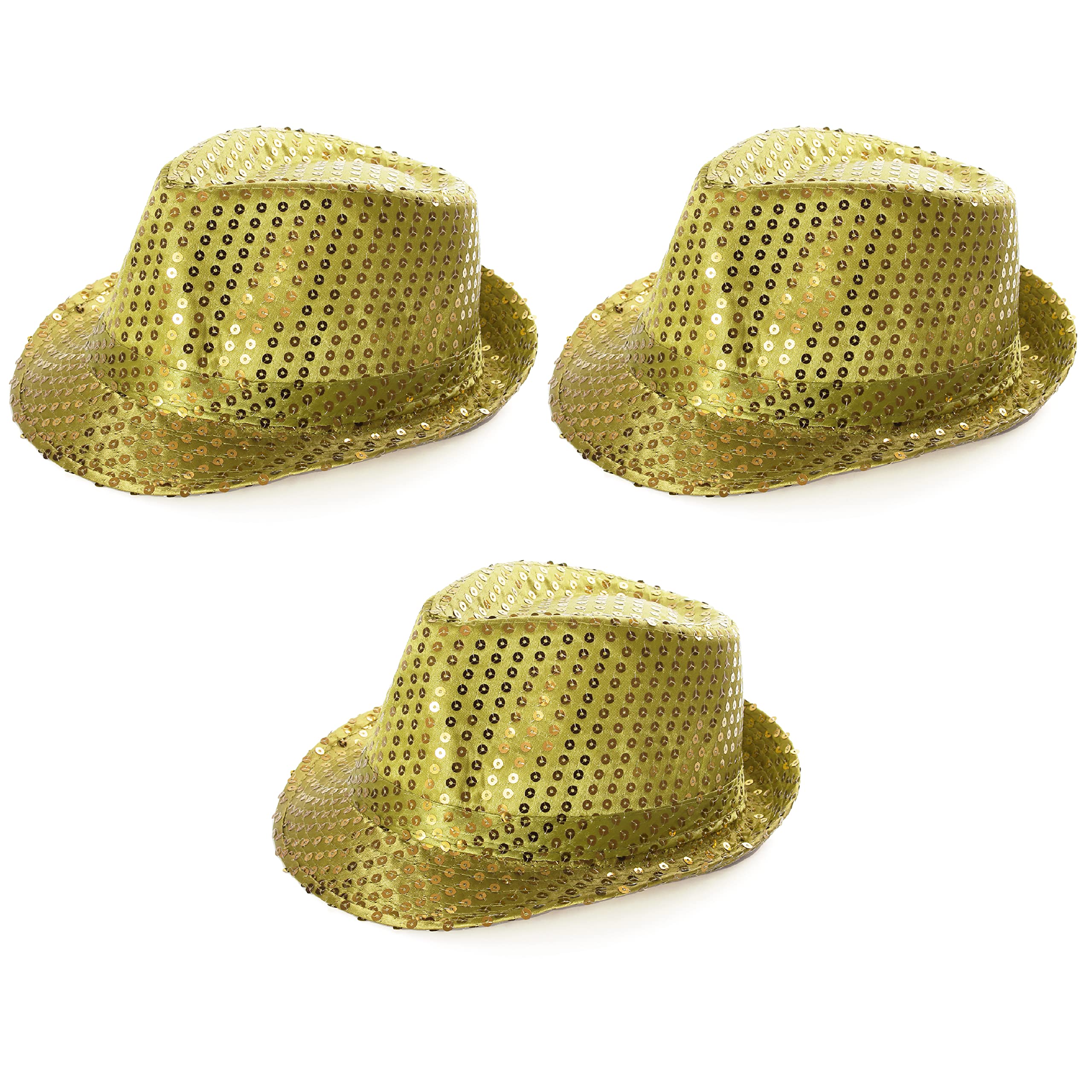 Gold Trilby Hat - Gold Sequin Fedora Hat 1920's Gangster Fancy Dress Unisex Accessory - Perfect for Sporting Events, Dance Shows, Parties and Fancy Dress Events - Pack Of 12