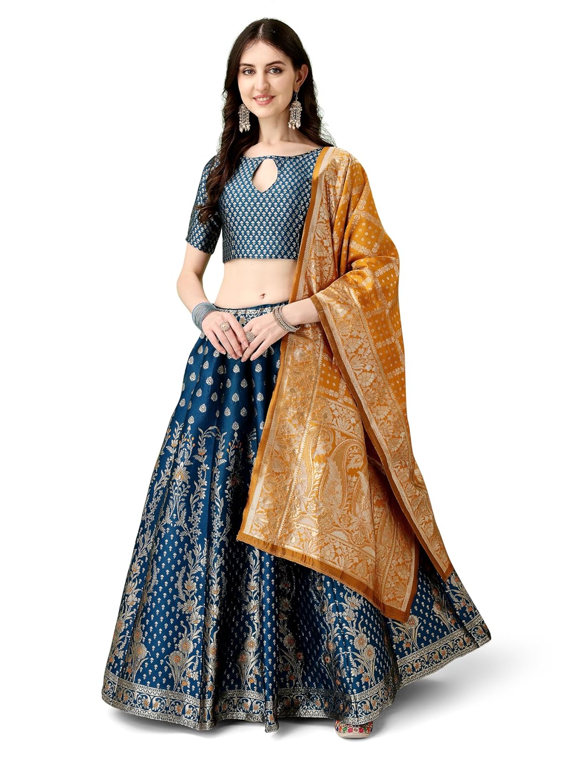 Women’s Jacquard Semi-Stitched Lehenga choli (AK33) (MORPICH)