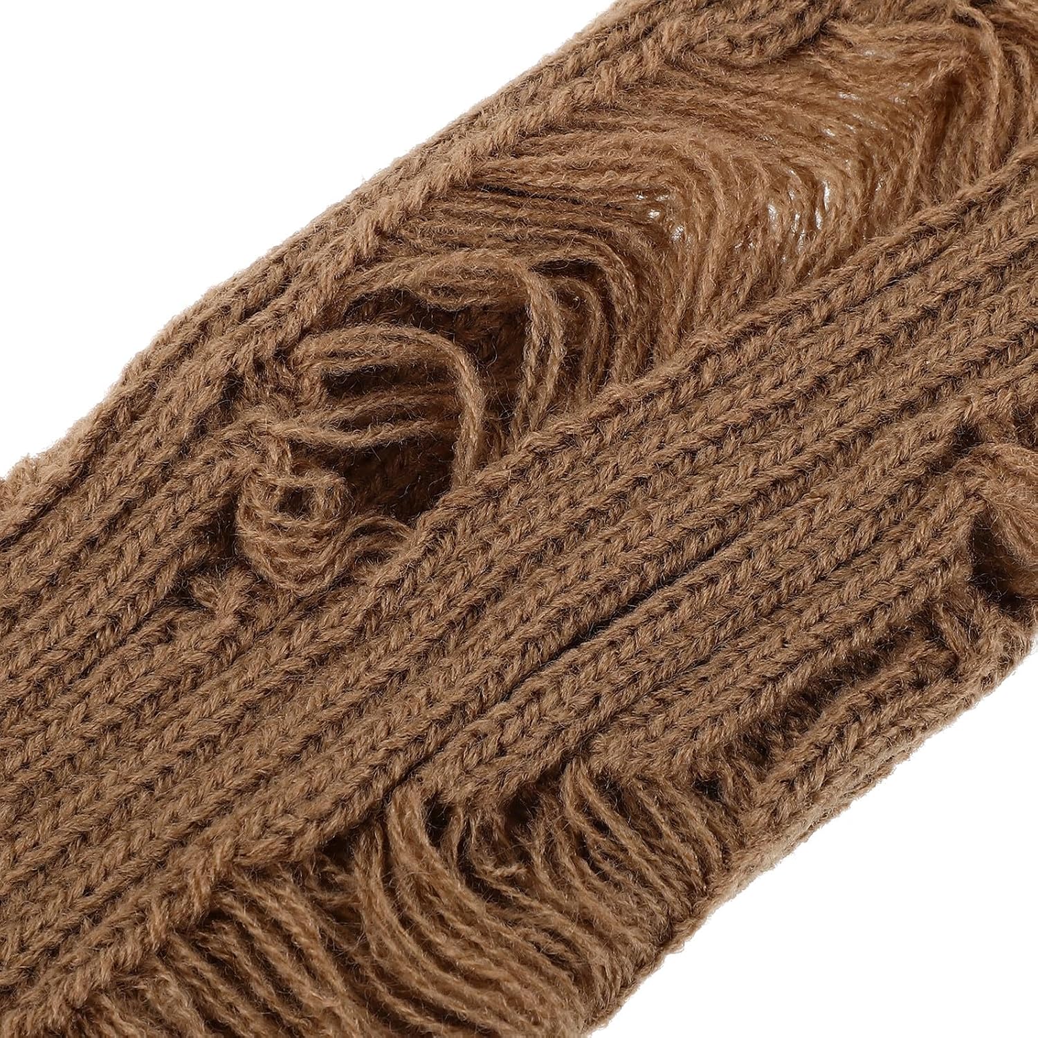 Ciieeo 2 Pairs Women’s Fingerless Arm Warmers Knit Mittens with Holes, Mid-length Knitted Wrist Warmers for Autumn Winter, Khaki Color, Soft Cold Weather Accessories