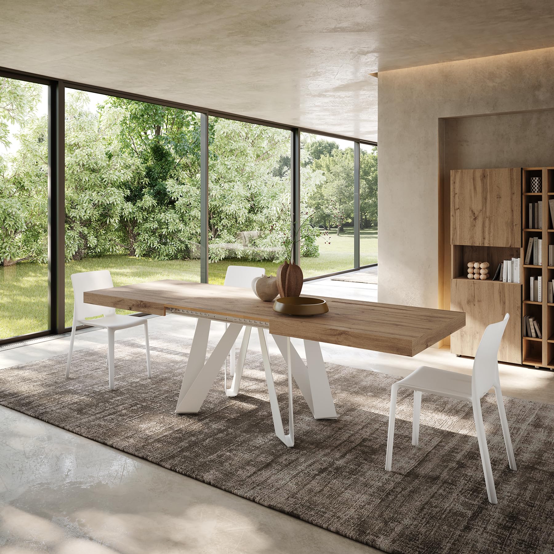 MOBILI FIVER, Table Extensible Romina 160 (240) X 90 cm, Bois Rustique avec Pieds en Fer Blanc, pour 6-10 Personnes, Table Extensible pour Cuisine, Salon, Made in Italy