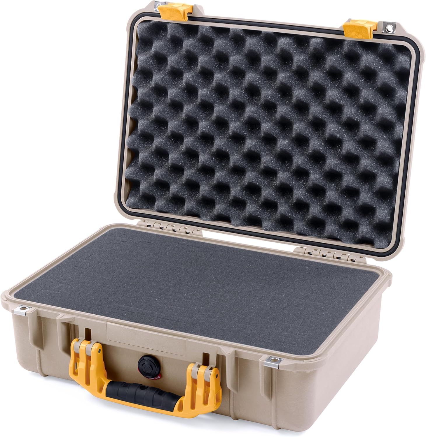 ColorCase Pelican 1500 Case Desert Tan - Medium Size Waterproof Case with Pick & Pluck Foam Set & Convoluted Lid Foam - Desert Tan Handles & Latches