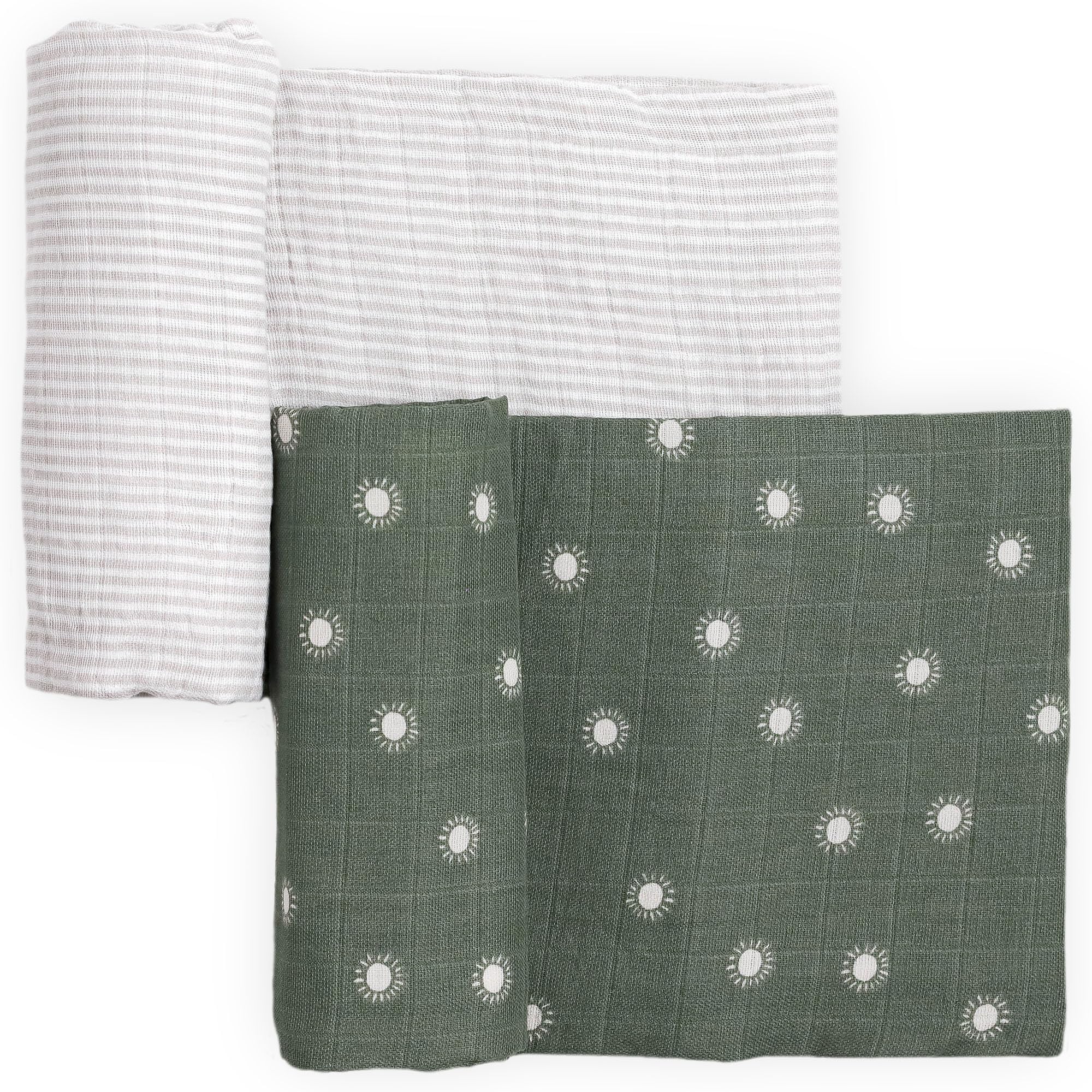 Little Unicorn 100% Certified Natural Organic Cotton Muslin Swaddle Blanket 2 Pack | Giftable Set of 2 swaddles (Sage Suns)