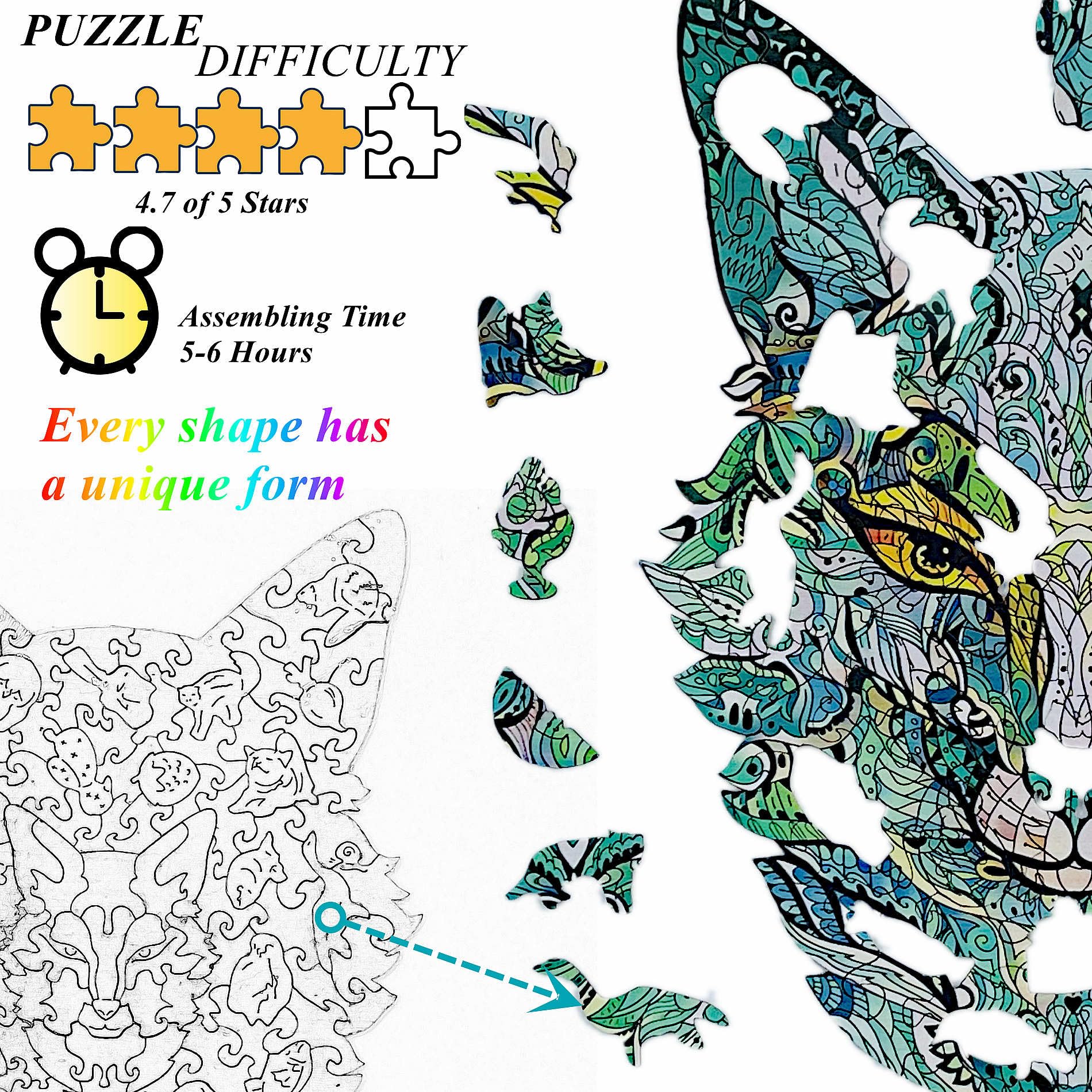 Wooden Jigsaw Puzzle For Adults - Fox Or Wolf Animal Shaped, 70 Large Pieces, Can Be Used As Mouse Pad