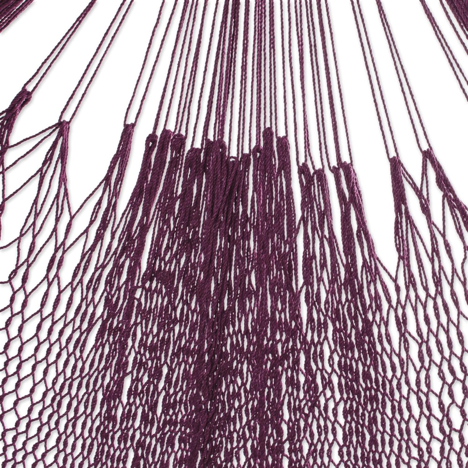 NOVICA Artisan Handmade Cotton Rope Hammock Burgundy Tasseled Triple from Mexico Solid Maya [Bed Size 83in L x 94in W Total Length 150in L Fringe 23.5in L] ' Veranda in Bordeaux' Triple