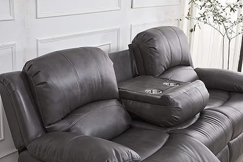 Miniatura 4 de Betsy Furniture Juego de sala de estar de cuero regenerado reclinable eléctrico (gris, sofá+sofá biplaza)