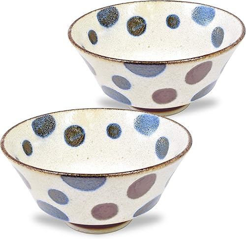 Miniatura 9 de Mino Ware Cuenco de arroz japonés, sopa de fideos de arroz Ramen Sarada Pasta, PAIKAJI Warp Chawan, 5.0 pulgadas, juego de 2
