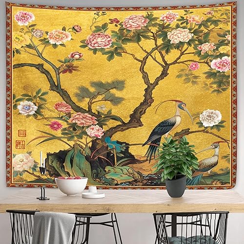 Miniatura 35 de Yookeb Tapiz negro de flores de Matisse de 59 pulgadas de ancho por 51 pulgadas de alto, para colgar en la pared, hojas abstractas, vintage, arte