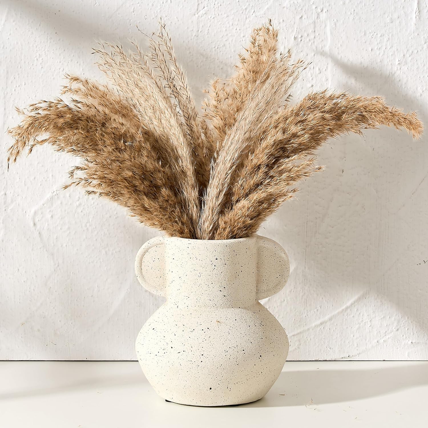 Emotionally Grounded Vase, Vaseking Ceramic Rustic Vase with 2 Handles, 6.1 inch Minimalist Decorative Farmhouse Vases for Home Decor, Living Room, Enterway, Table Decoration, Speckled White - Image 2