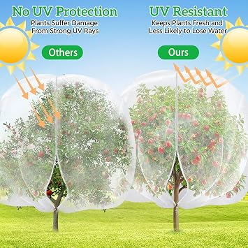 2PCS 2.4 * 2.4 m Large Fruit Tree Netting Bird Protection with Zipper and Drawstring, Reusable Garden Mesh Netting for Plants, Fine Garden Netting Mesh for Orchard, Terrace, Farm and Garden