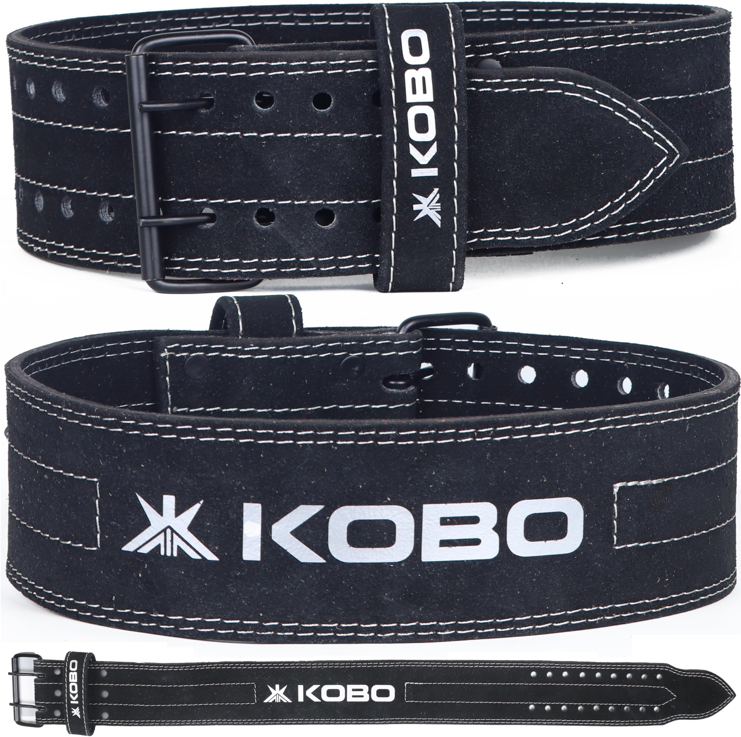 Kobo Prong Gym Belt For Weight Lifting Fitness, Seude Leather, 4” Wide Back Support, 9 Adjustable Dual Holes, Powerlifting Bodybuilding Deadlift Squat Workout Strength Training