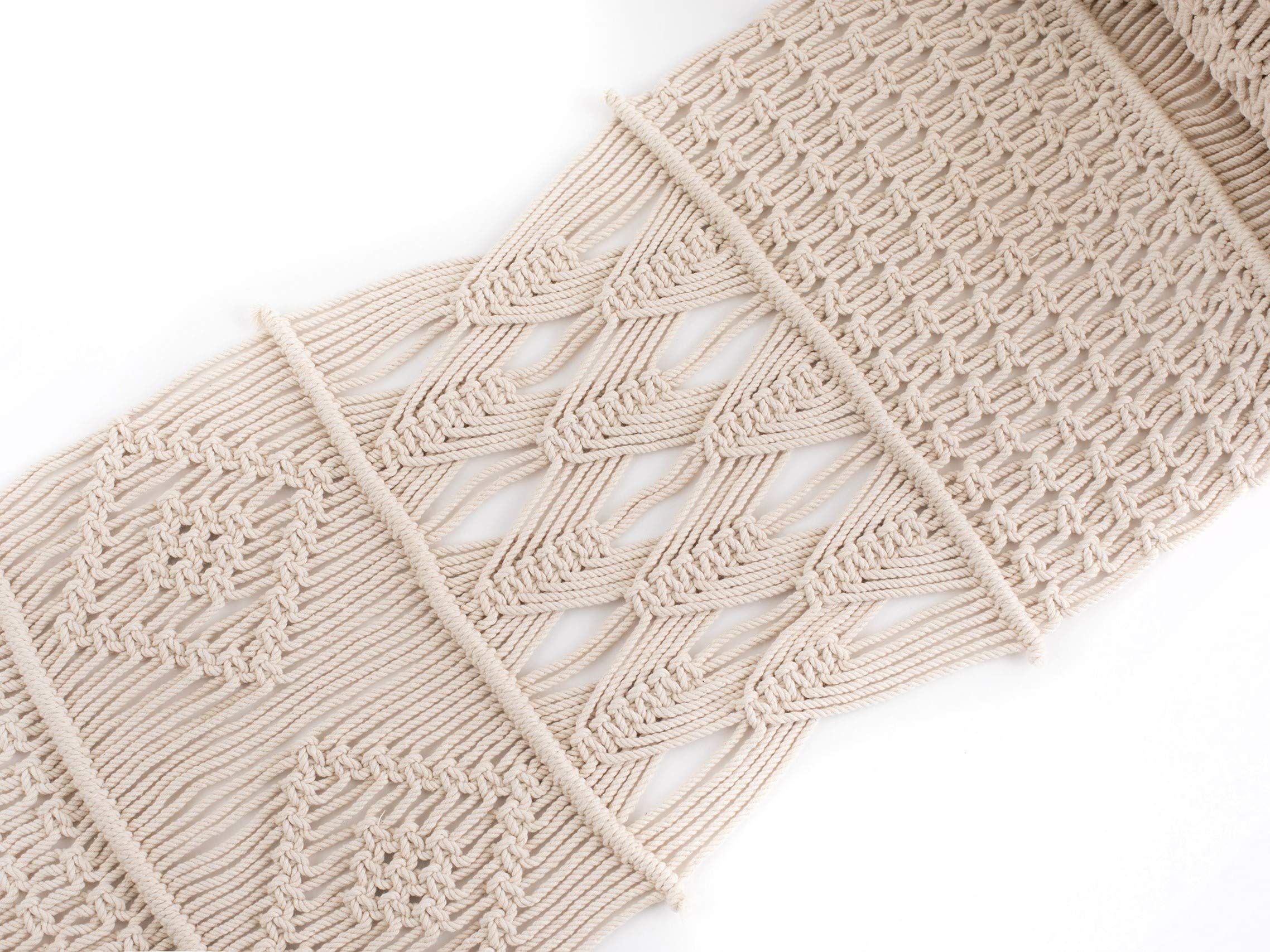 Macrame Table Runner, Boho Table Runner 86 x 13 inches, Perfect for Bohemian Decor, Boho Wedding Table Decor, Hand Woven Off White Table Runners for Dining Room, Coffee Table or Decorations for Home