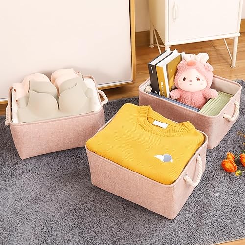 Miniatura 3 de Contenedores de almacenamiento con asas de algodón resistentes (paquete de 3), cestas de almacenamiento de tela para organizar uso para oficina y