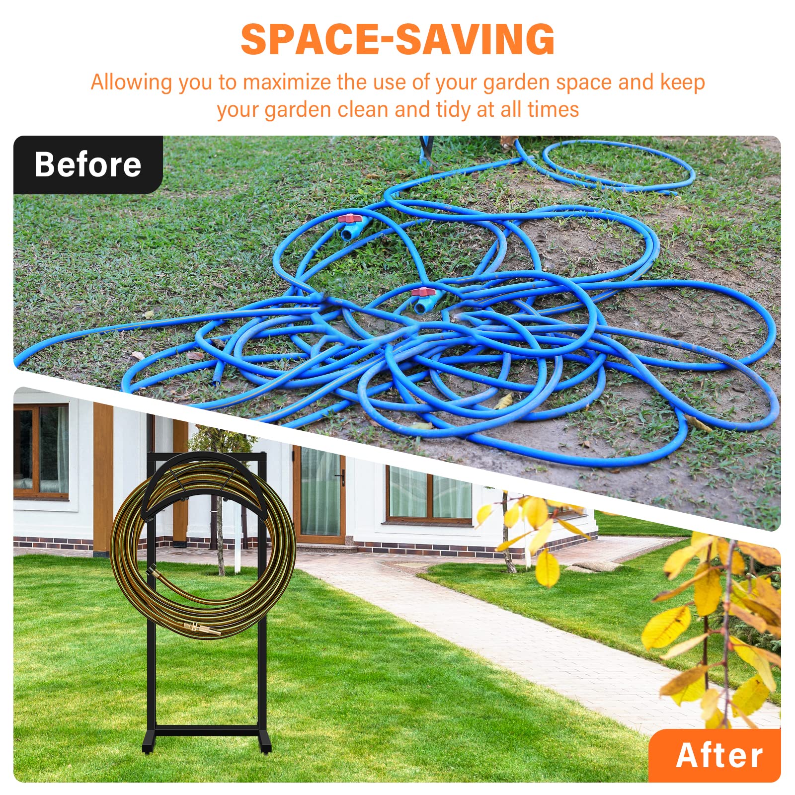 SNOGSWOG Garden Hose Holder for Outside, Rustproof Freestanding Hose Stand, Heavy Duty Hose Holder Holds 3/4 inch x 125FT, Water Hose Stand for Outside Yard Lawn