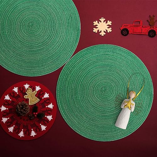 Miniatura 32 de AHHFSMEI Juego de 6 manteles individuales redondos trenzados para mesas de comedor, tejidos naturales, resistentes al calor, 15 pulgadas (azul y