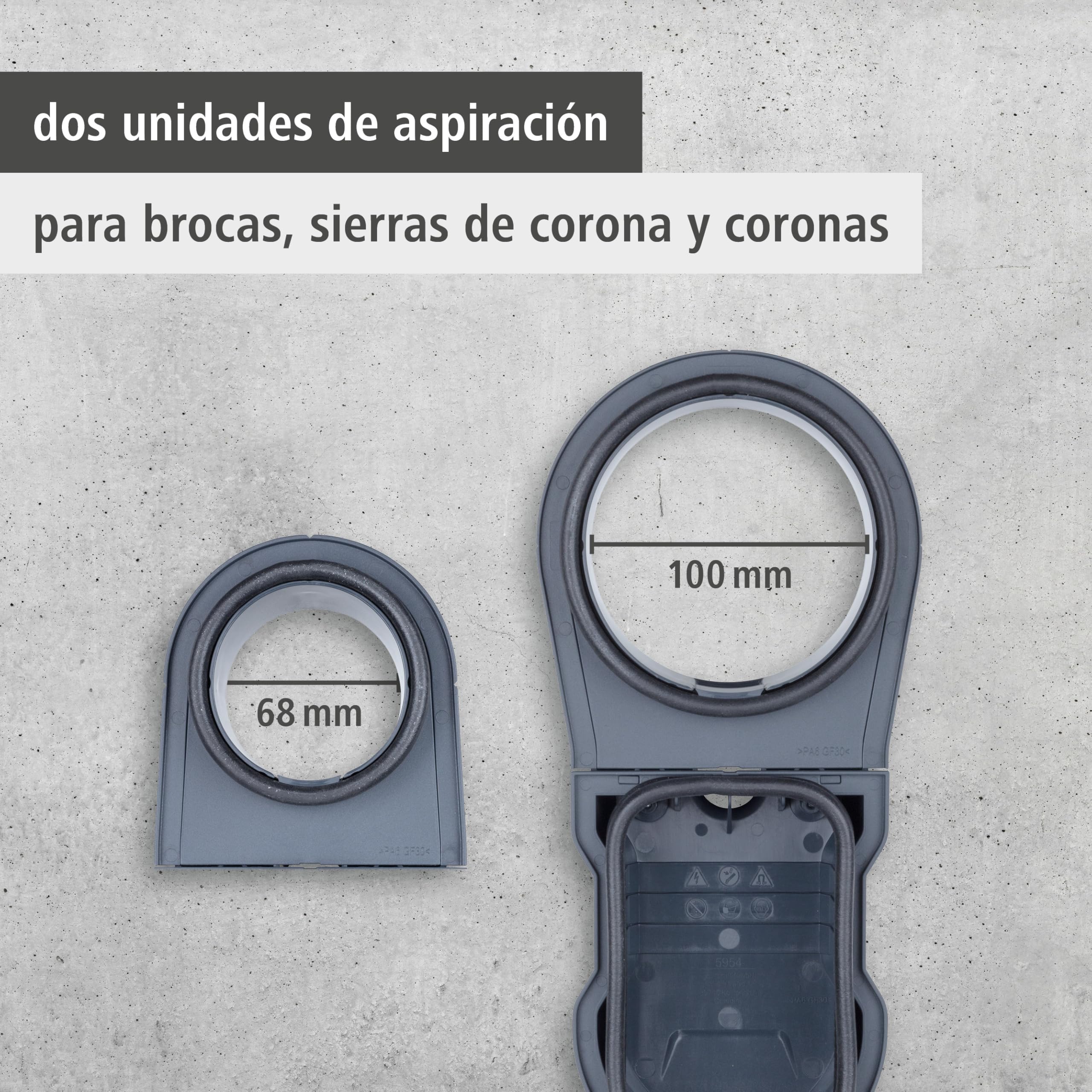 wolfcraft Sistema de aspiración HSD 68/100-5954000 - Sistema de aspiración de polvo de uso universal, ideal para trabajos con sierras de corona y brocas
