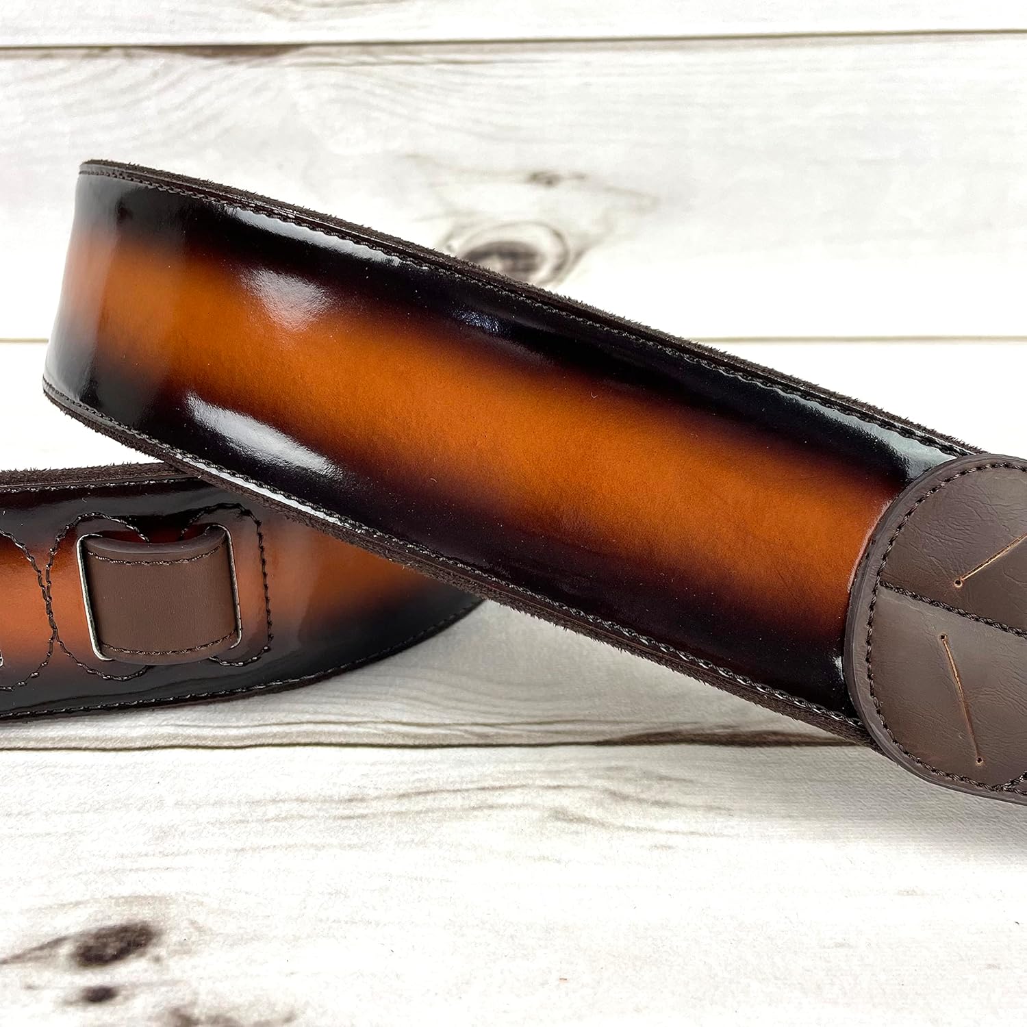 Walker & Williams GR-01 Sunburst Finish Guitar Strap with Pick Pockets & Padded Velour Back For Acoustic, Electric, And Bass Guitars