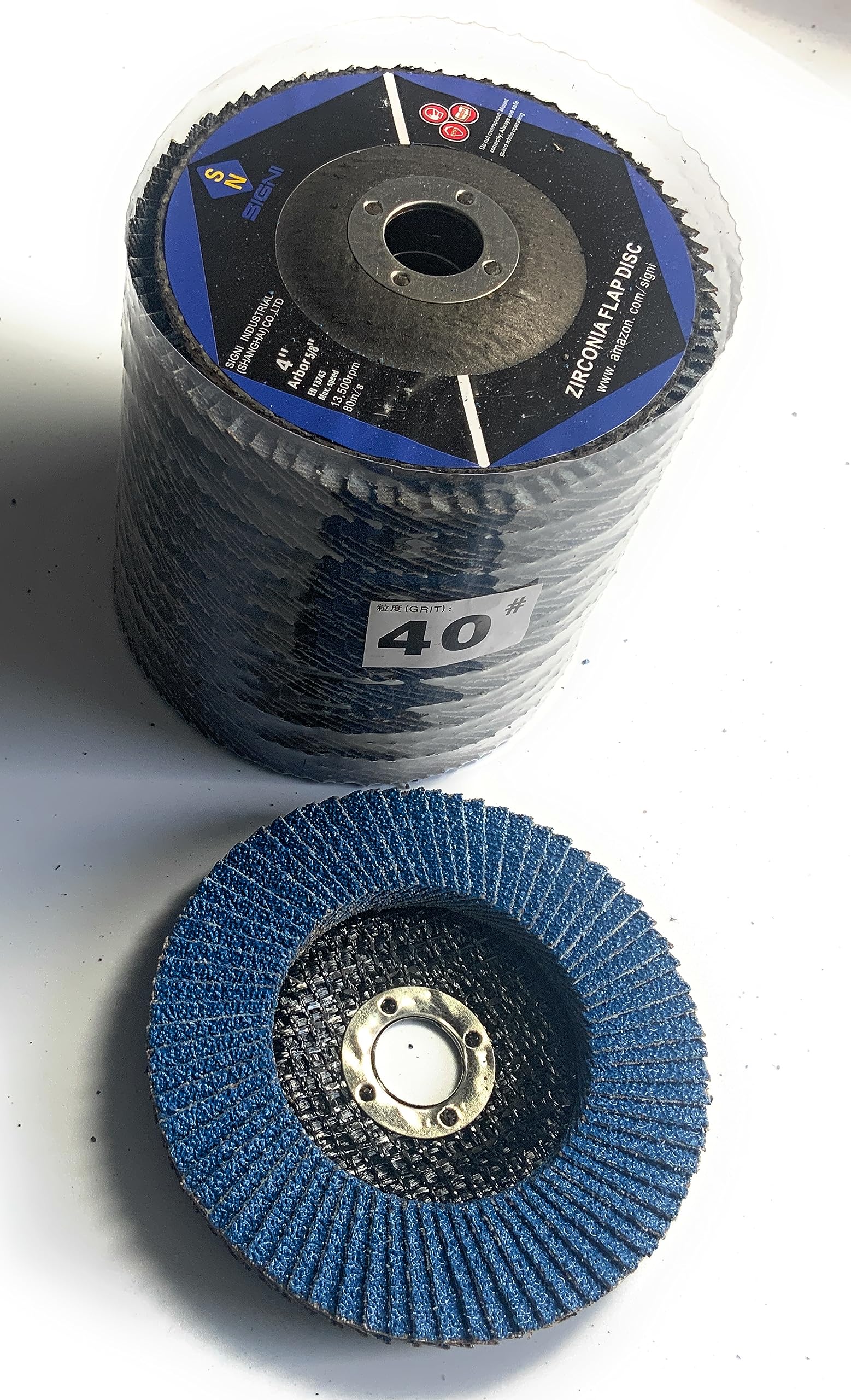 SIGNI 4" x 5/8" Premium Zirconia Flap Discs T27 10-Pack (Grit 40#)